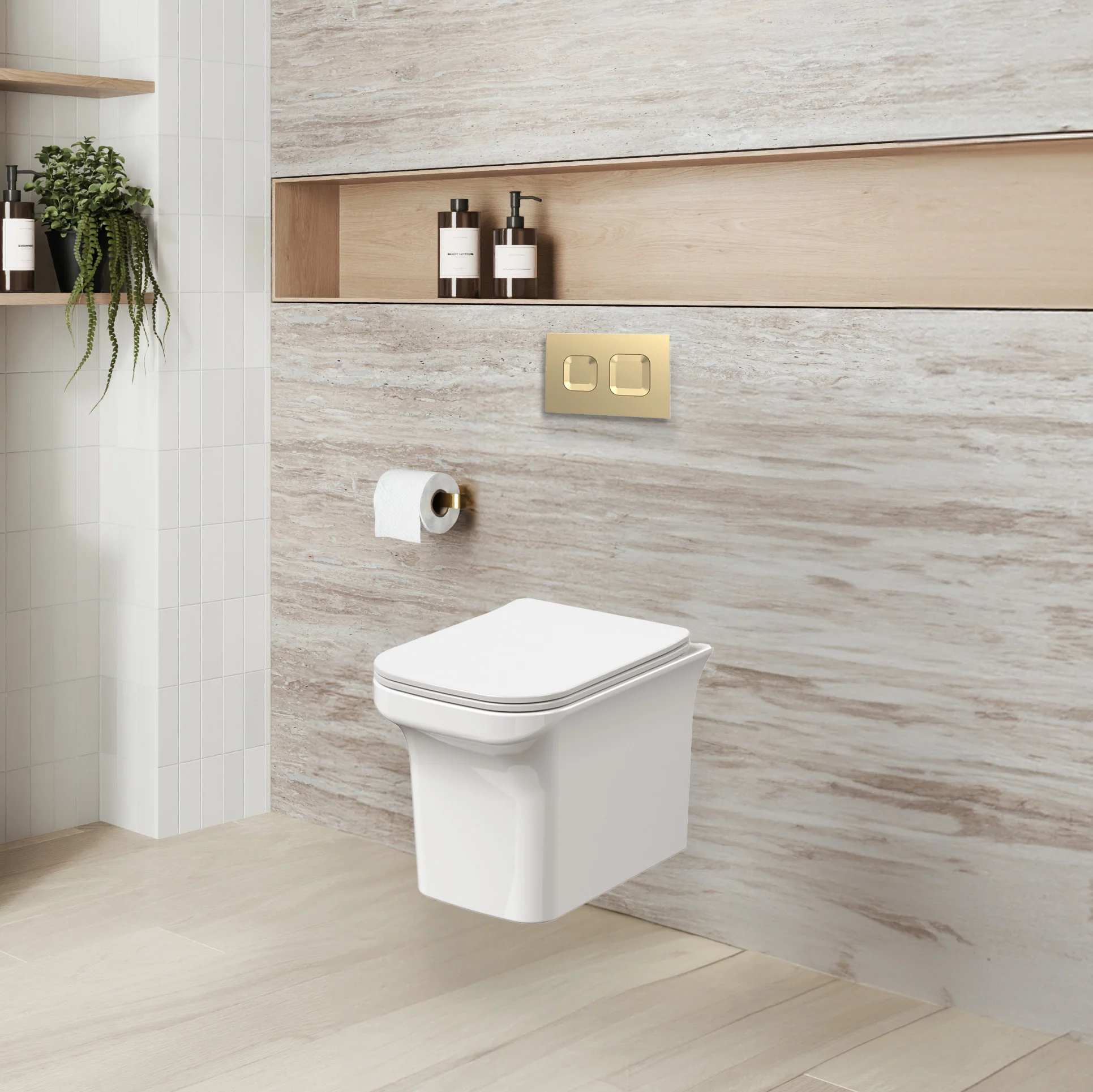 Ava Concealed Cistern Frame Wall Hung Rimless Toilet Pan & Sandwich Soft Close Seat - Square Plate - Image 5