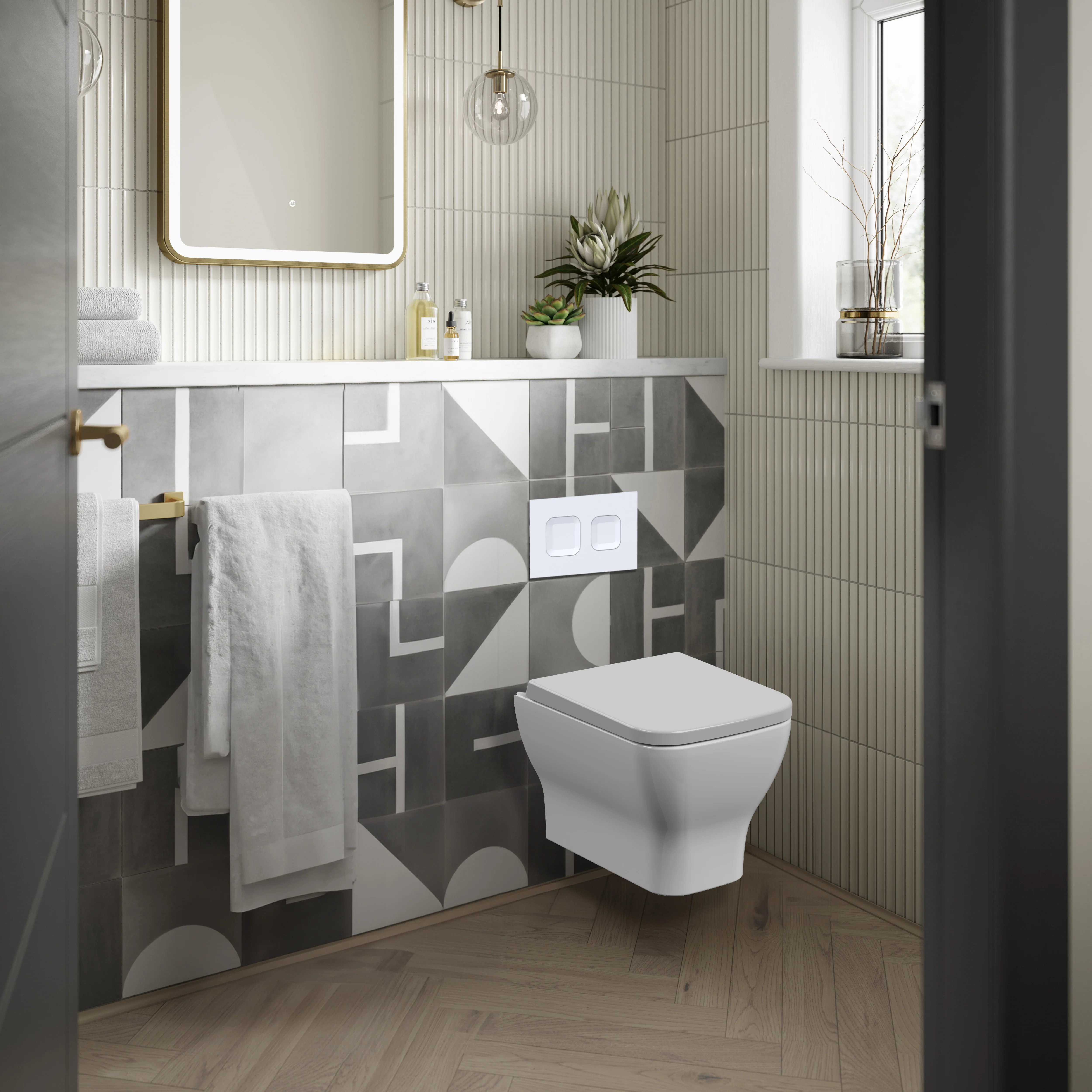 Ava Mid-Height Concealed Cistern Frame Wall Hung Rimless Toilet Pan & Soft Close Seat - Square Plate - Image 3