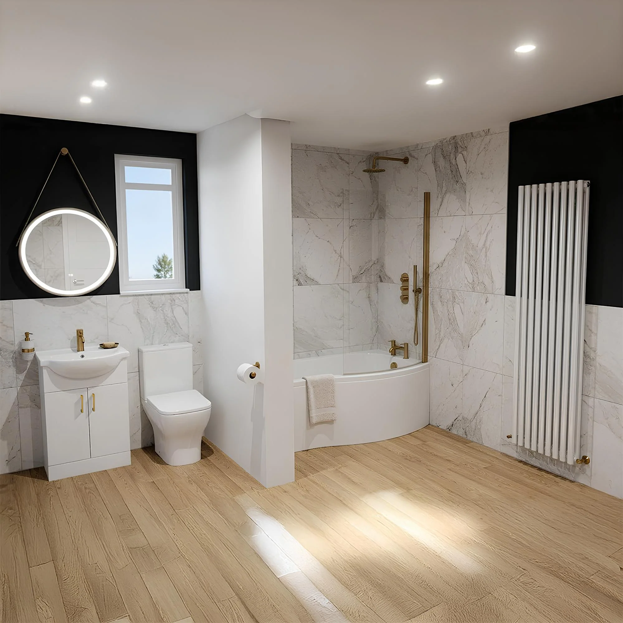 Ava Vanity 1600mm P Shape Shower Bathroom Suite