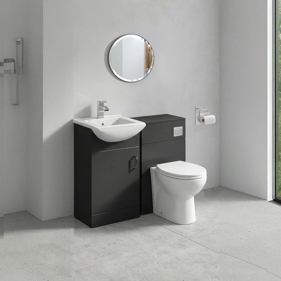 Axle Floor Standing 450mm Square Basin Vanity WC Combination - Soft Black - Image 2