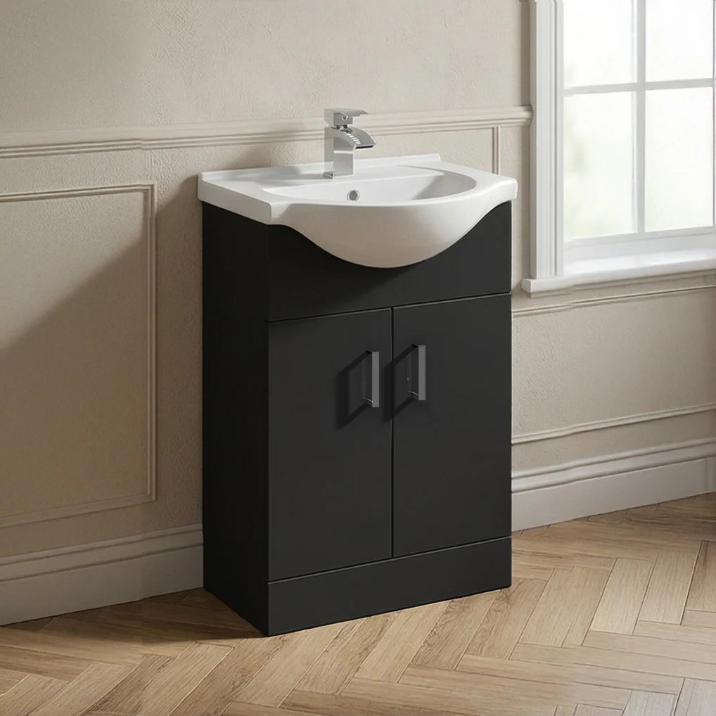 Axle Floor Standing Vanity 550mm Round Basin Unit - Soft Black