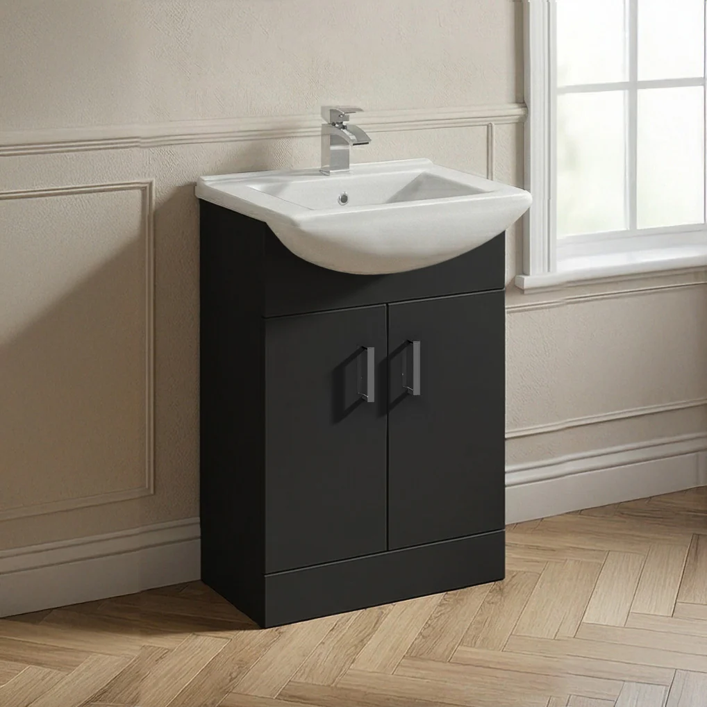 Axle Floor Standing Vanity 550mm Square Basin Unit - Soft Black - Image 2