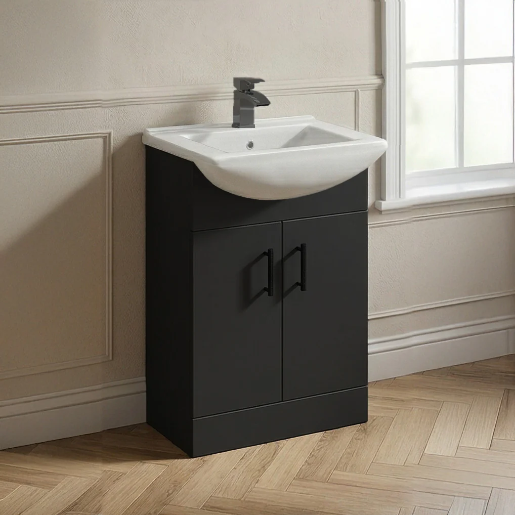 Axle Floor Standing Vanity 550mm Square Basin Unit - Soft Black - Image 3