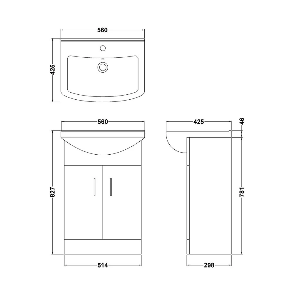 Axle Floor Standing Vanity 550mm Square Basin Unit - Soft Black - Image 5