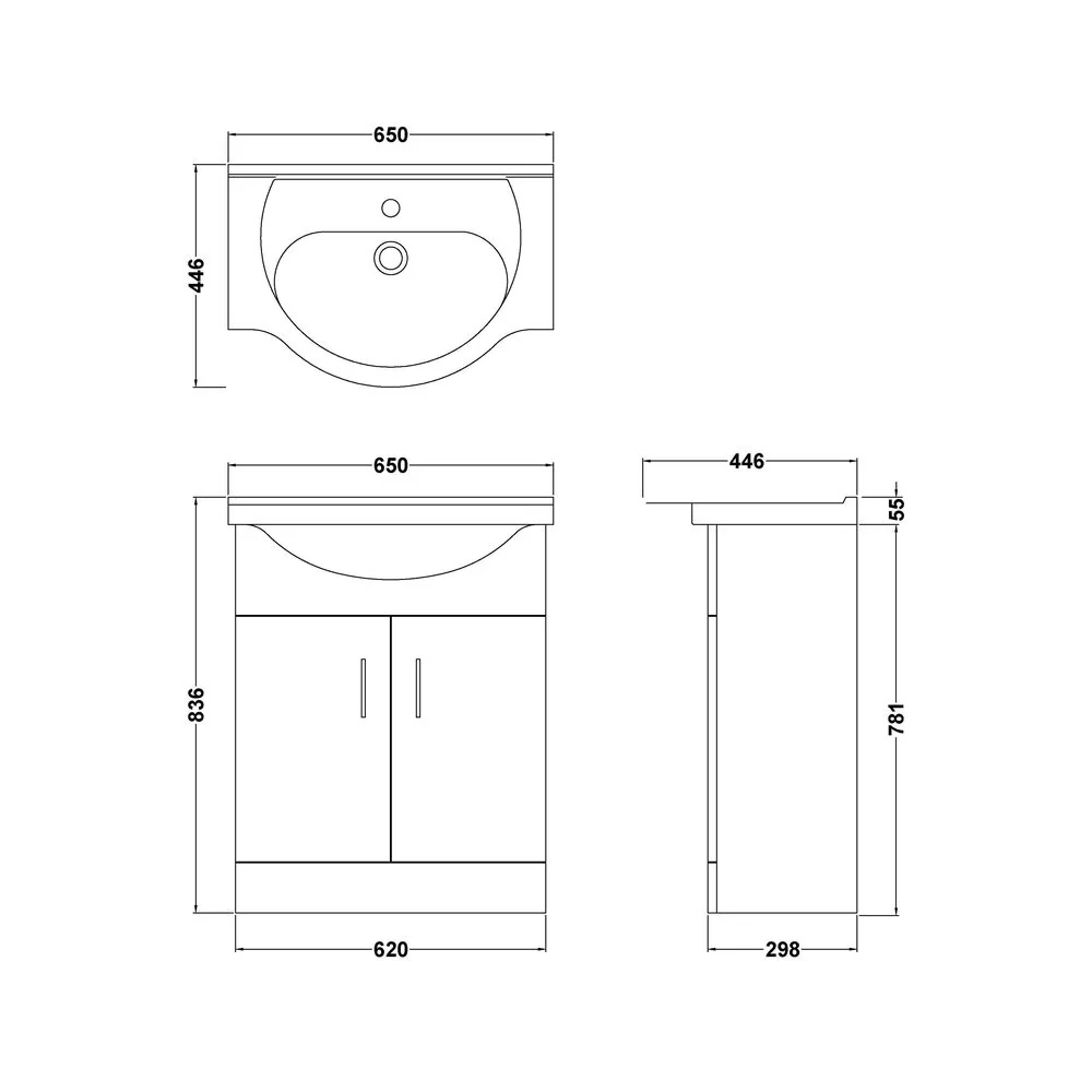 Axle Floor Standing Vanity 650mm Round Basin Unit - Soft Black - Image 5