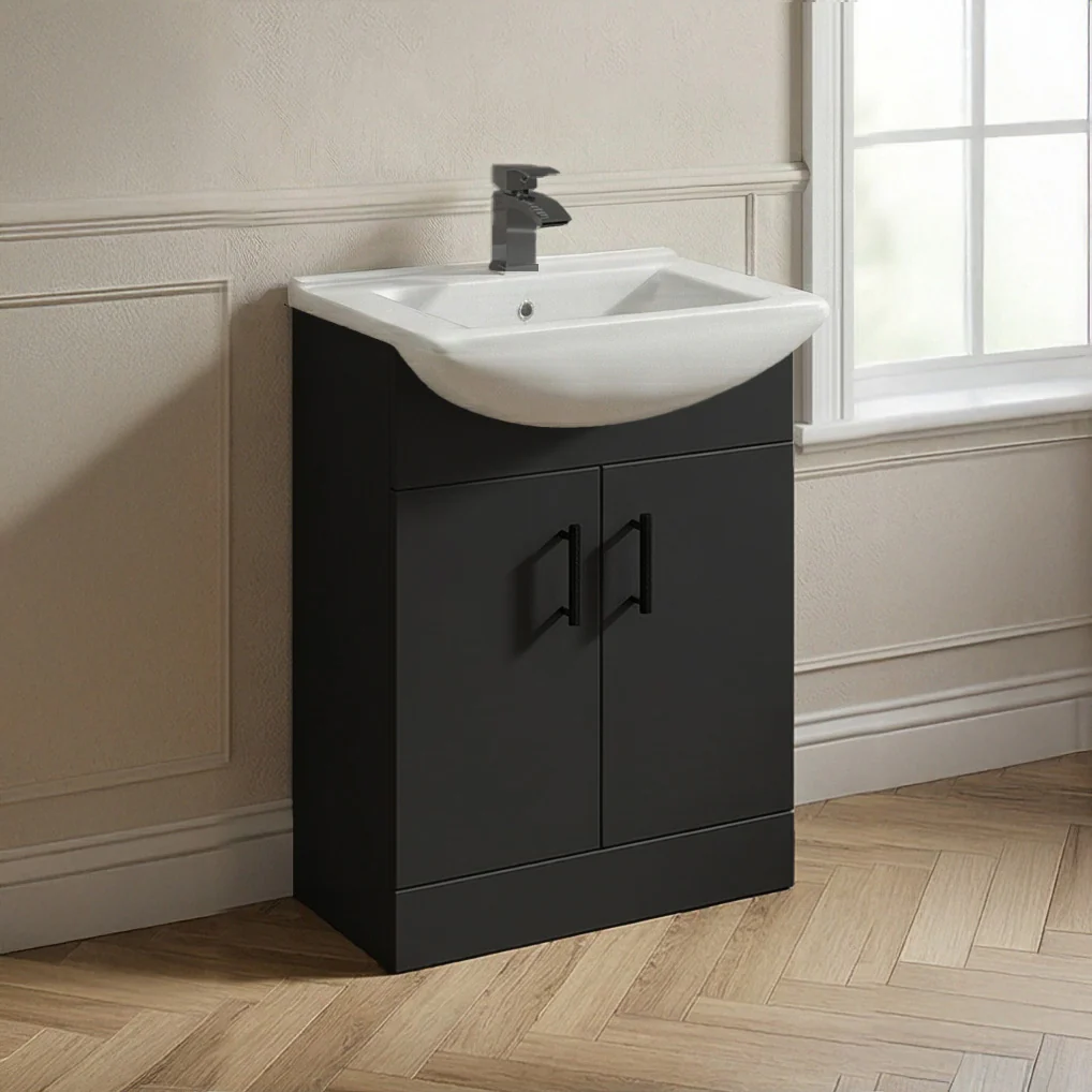 Axle Floor Standing Vanity 650mm Square Basin Unit - Soft Black - Image 2