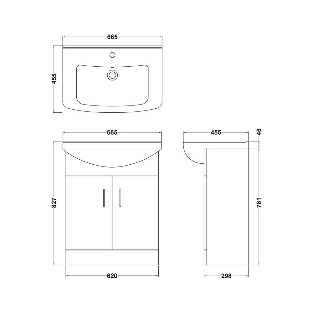 Axle Floor Standing Vanity 650mm Square Basin Unit - Soft Black - Image 5