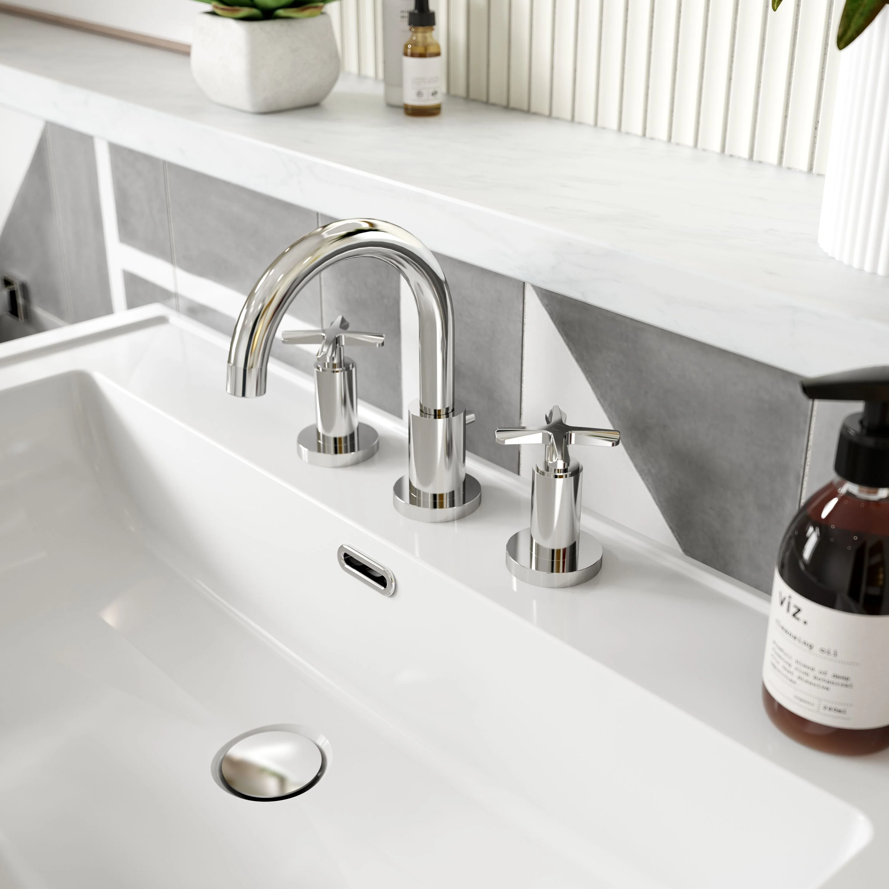 Aztec 3 Tap Hole Basin Mixer - Chrome - Image 4