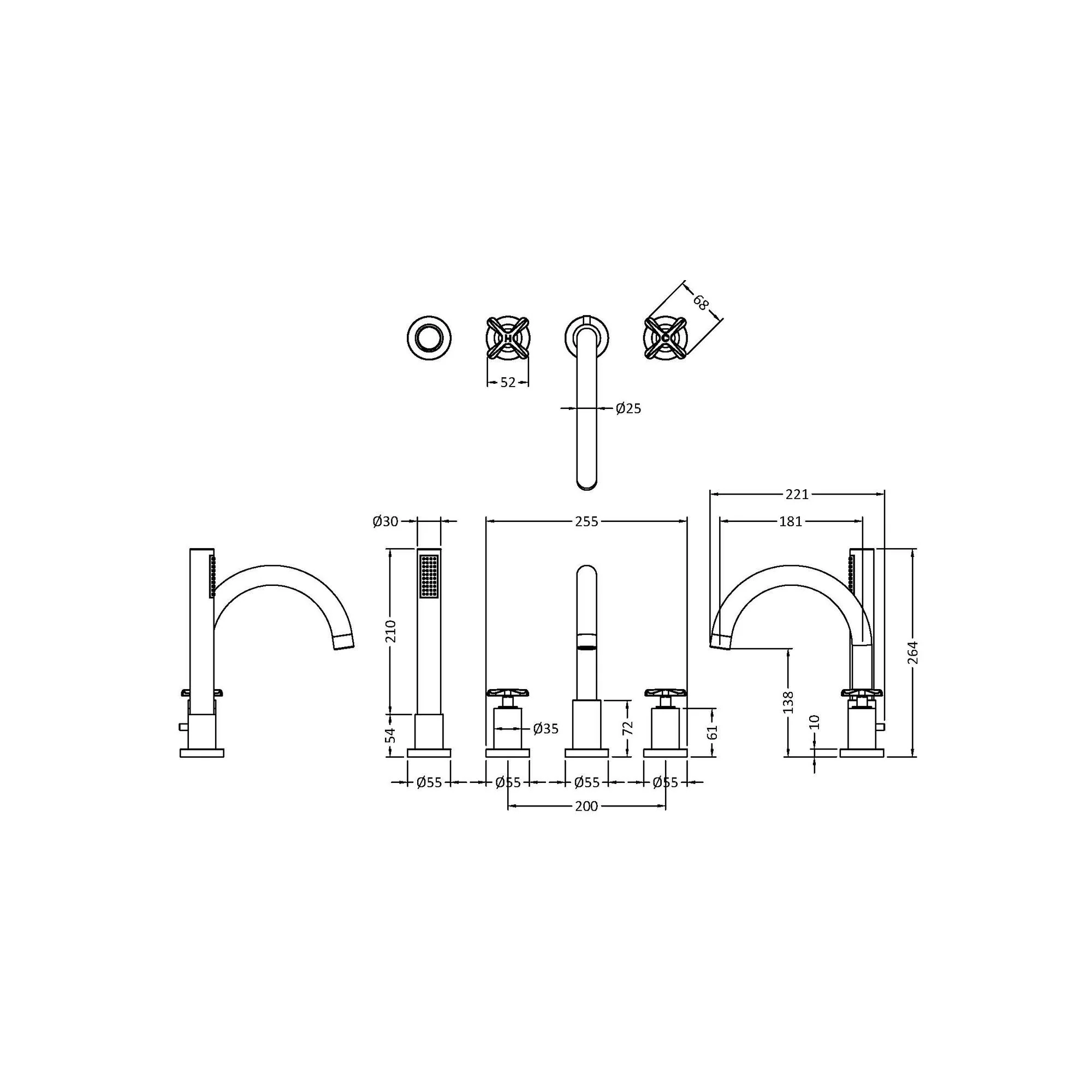 Aztec 4 Tap Hole Bath Mixer - Chrome - Image 2