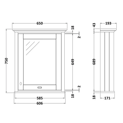 Bayswater Victrion Bathroom Cabinet 750mm High x 650mm Wide - Nimbus White - Image 2