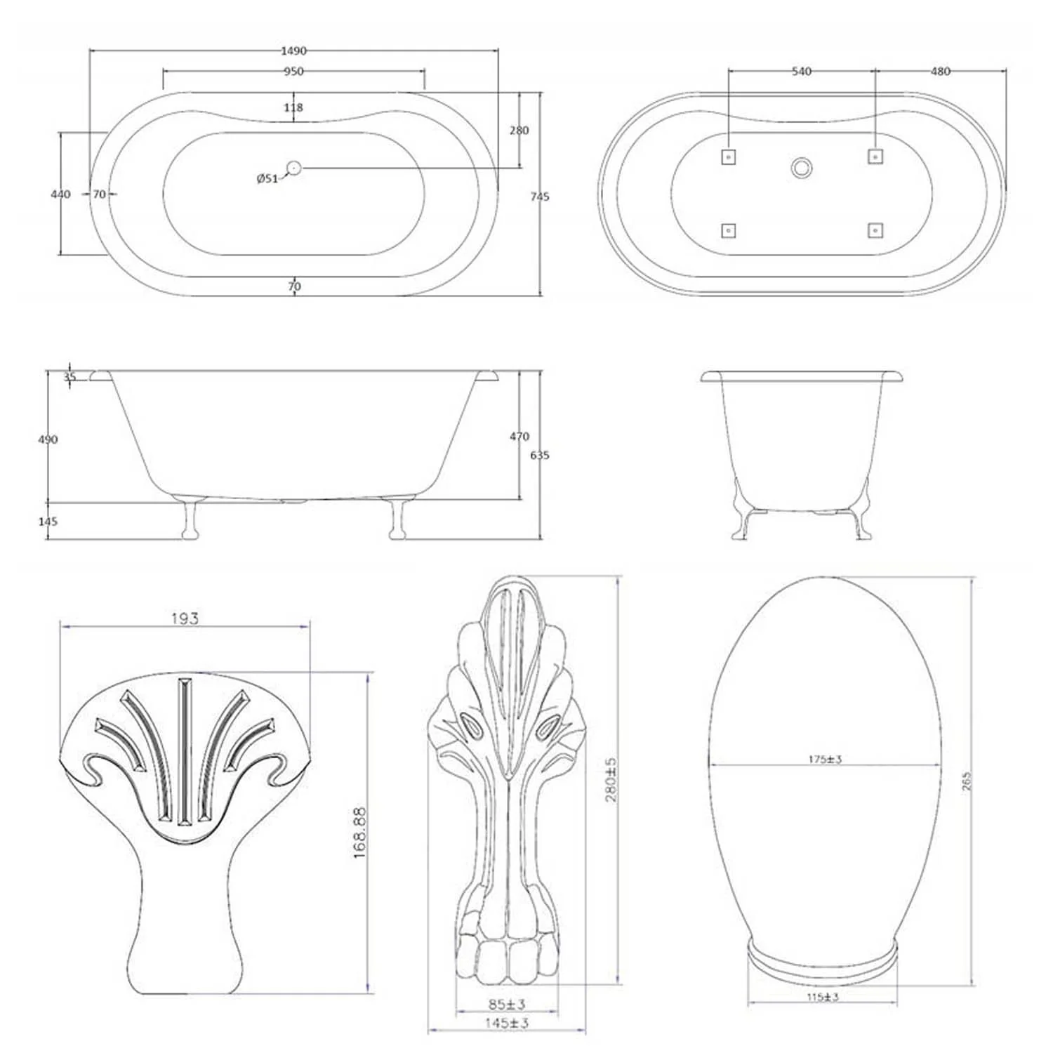 Bayswater Leinster 1500mm Double Ended Freestanding Bath - Image 7