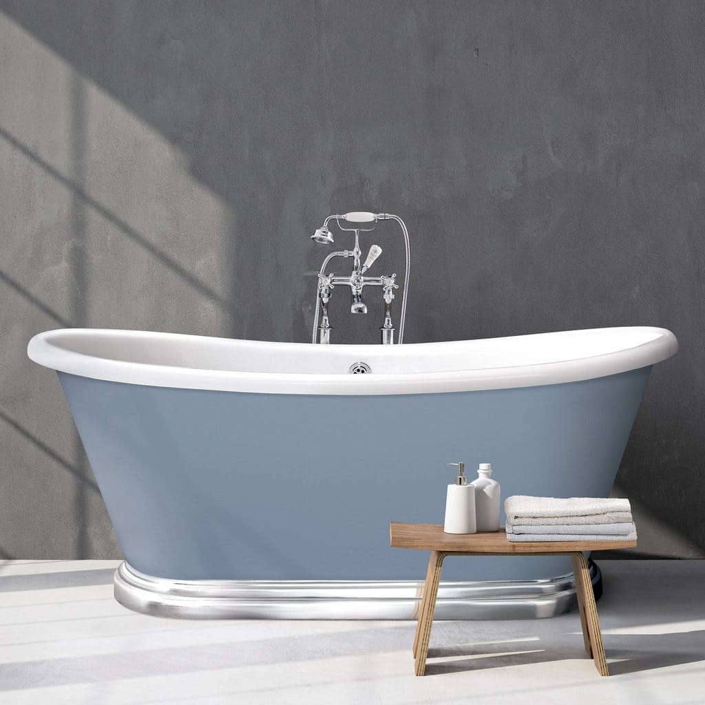 BC Designs 1700 Boat Polished White Roll Top Bath With Aluminium Plinth