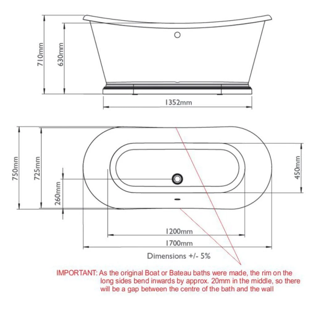 BC Designs 1700 Boat Polished White Roll Top Bath With Aluminium Plinth - Image 3
