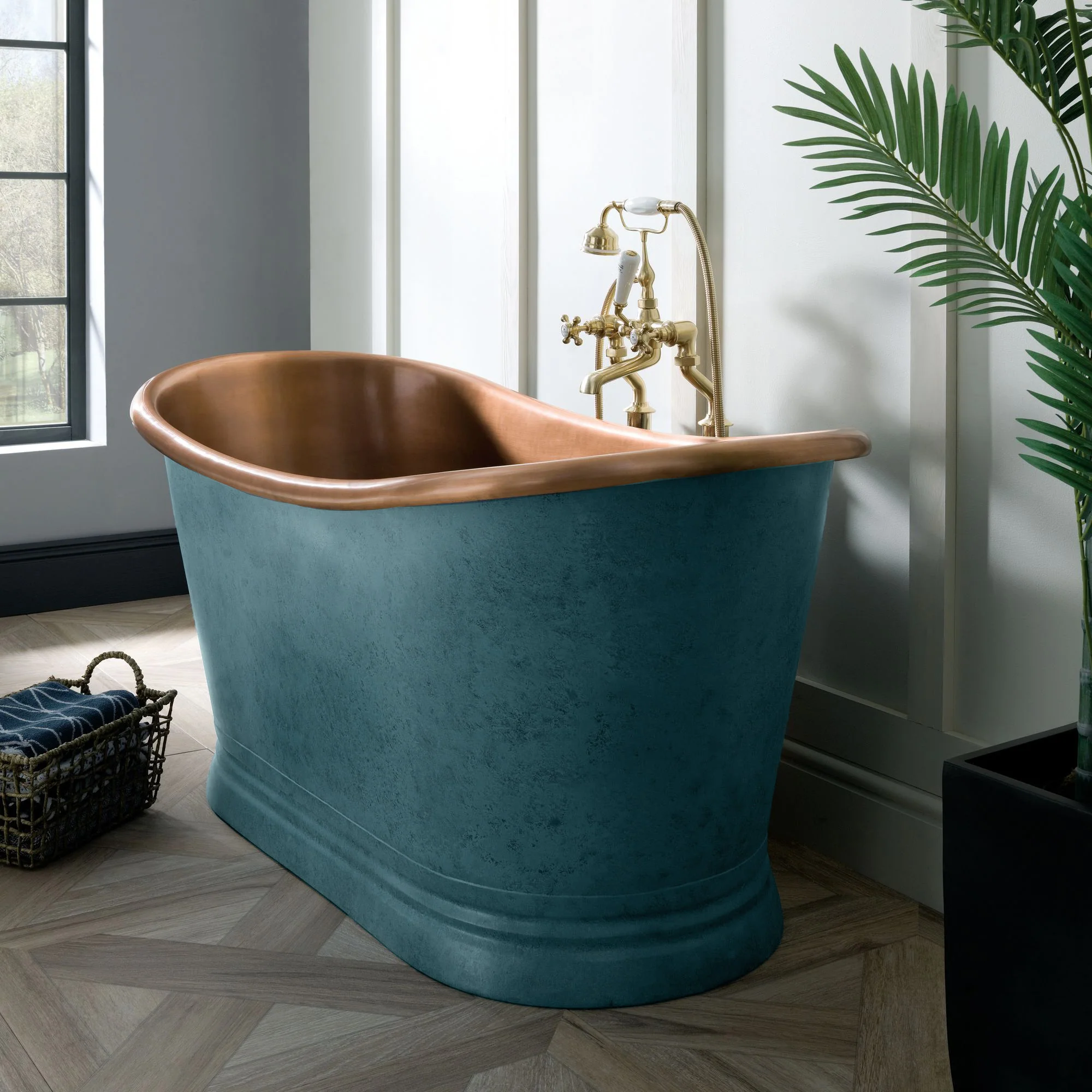 BC Designs Freestanding Boat Bath 1500 x 725mm - Antique Copper and Verdigris Green