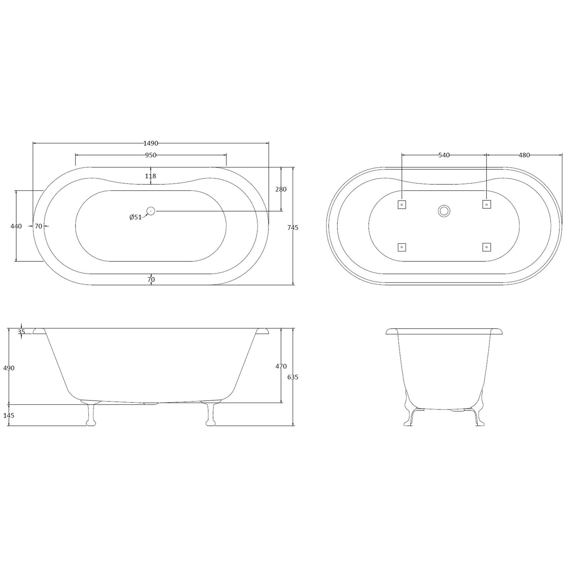 BC Designs Elmstead 1500mm Double Ended Freestanding Bath - Image 7