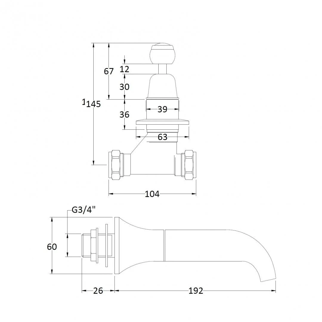 BC Designs Victrion Brushed Chrome Crosshead 3-Hole Wall Basin Filler With Spout - Image 4