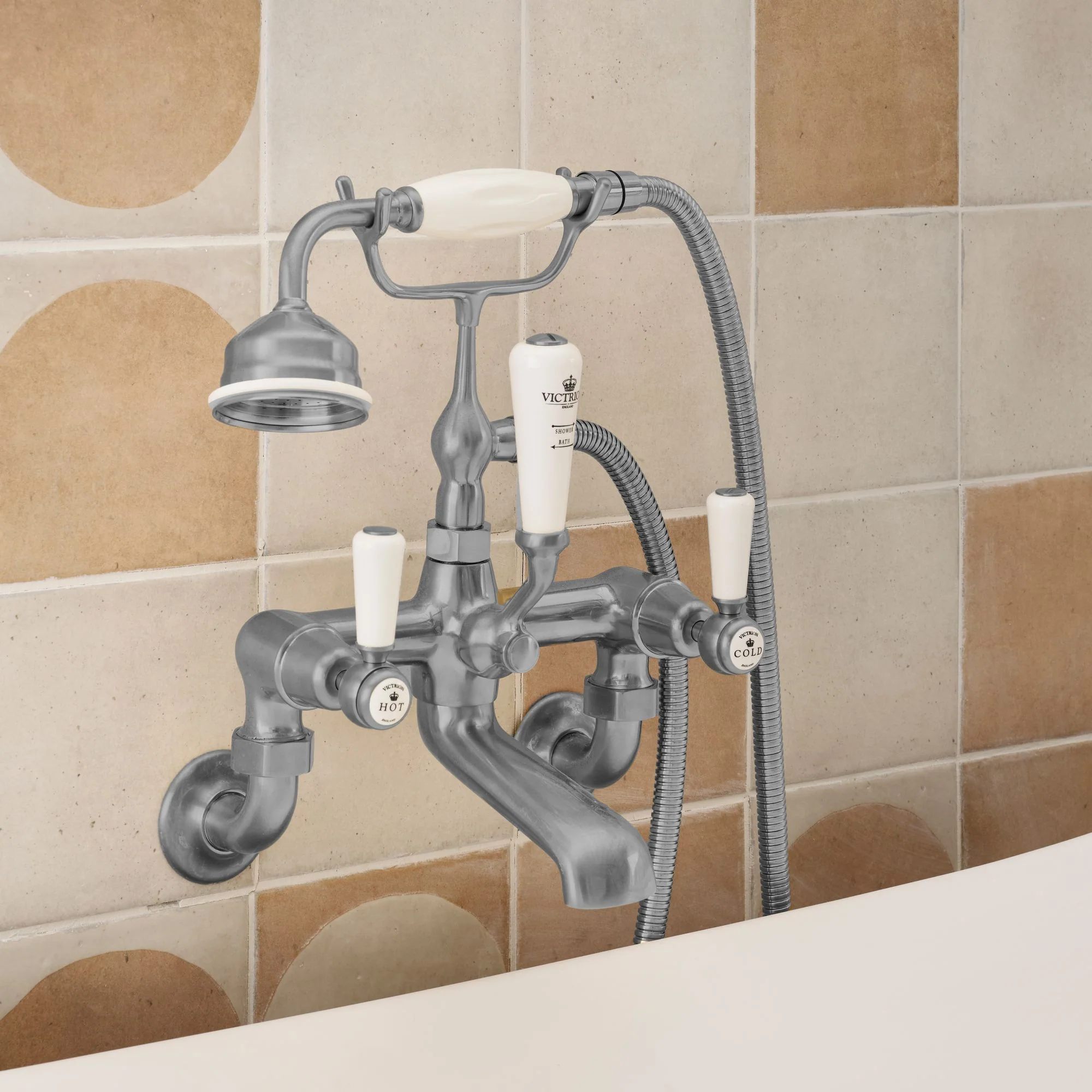 BC Designs Victrion Wall Mounted Lever Bath Shower Mixer - Brushed Chrome