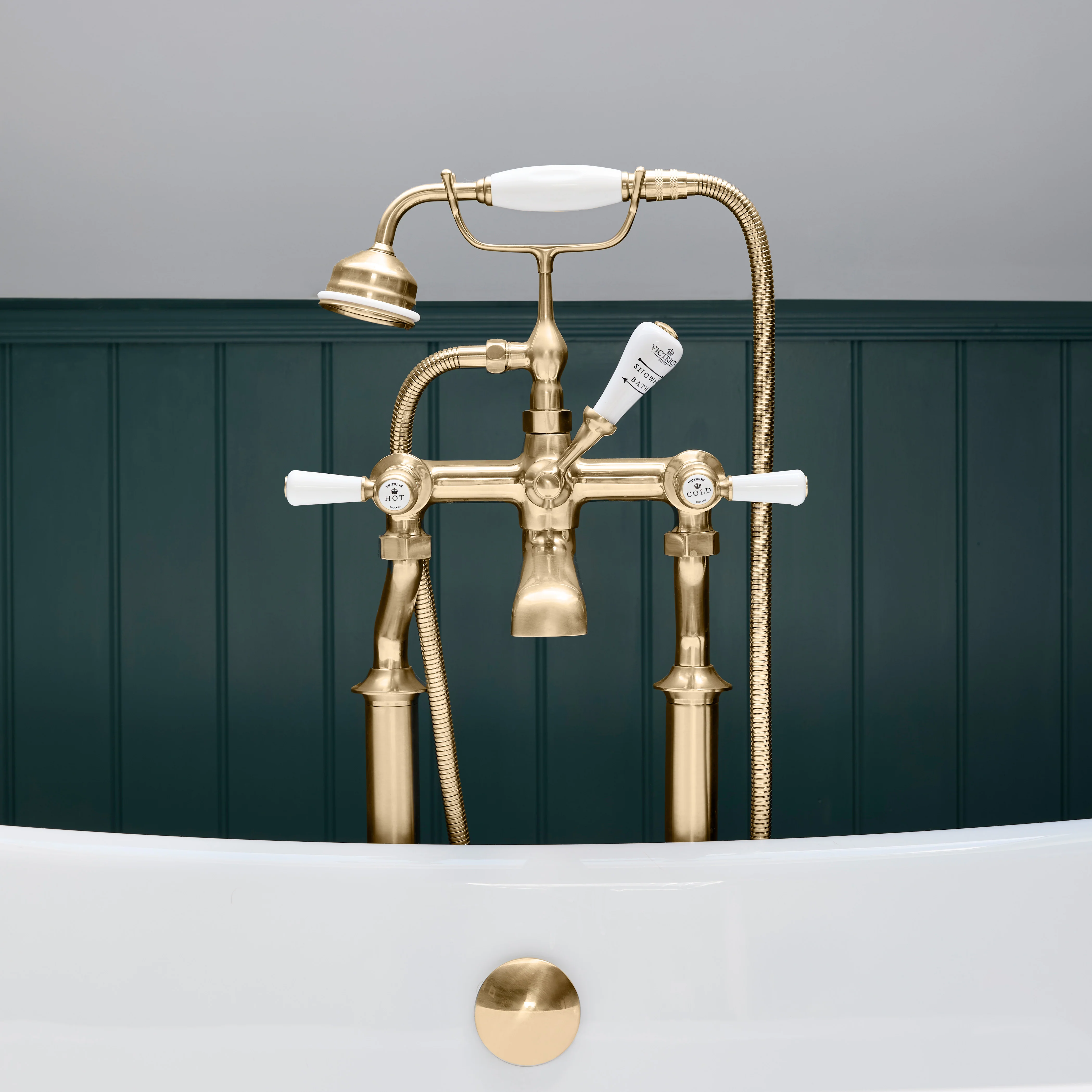 BC Designs Victrion Deck Mounted Lever Bath Shower Mixer - Brushed Gold
