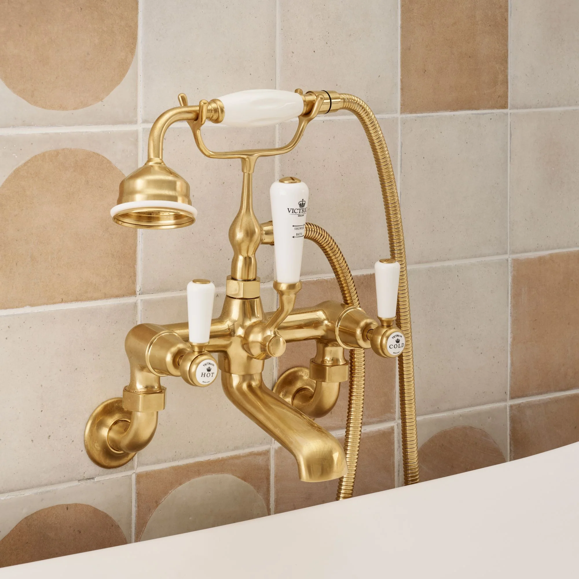 BC Designs Victrion Wall Mounted Lever Bath Shower Mixer - Brushed Gold