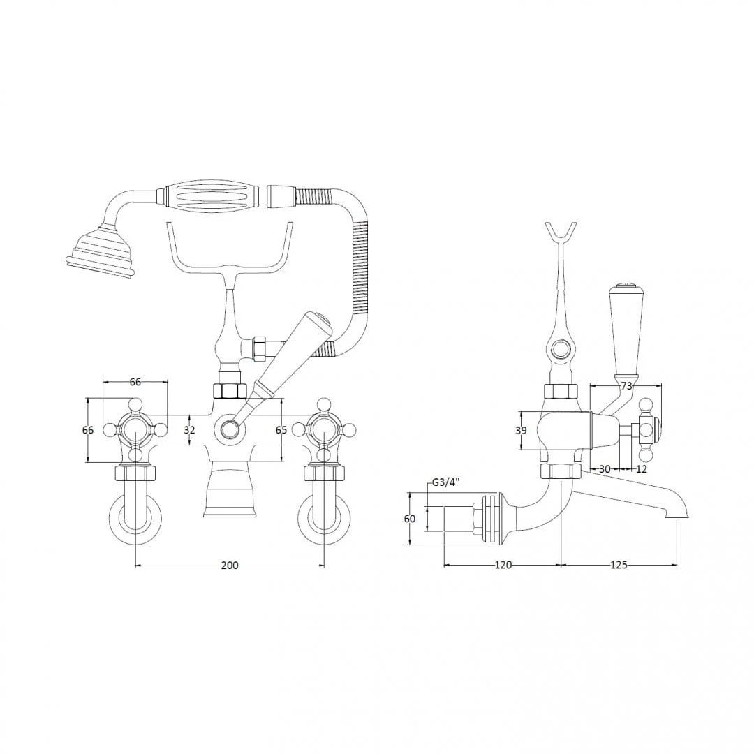 BC Designs Victrion Brushed Nickel Wall Mounted Crosshead Bath Shower Mixer - Image 4