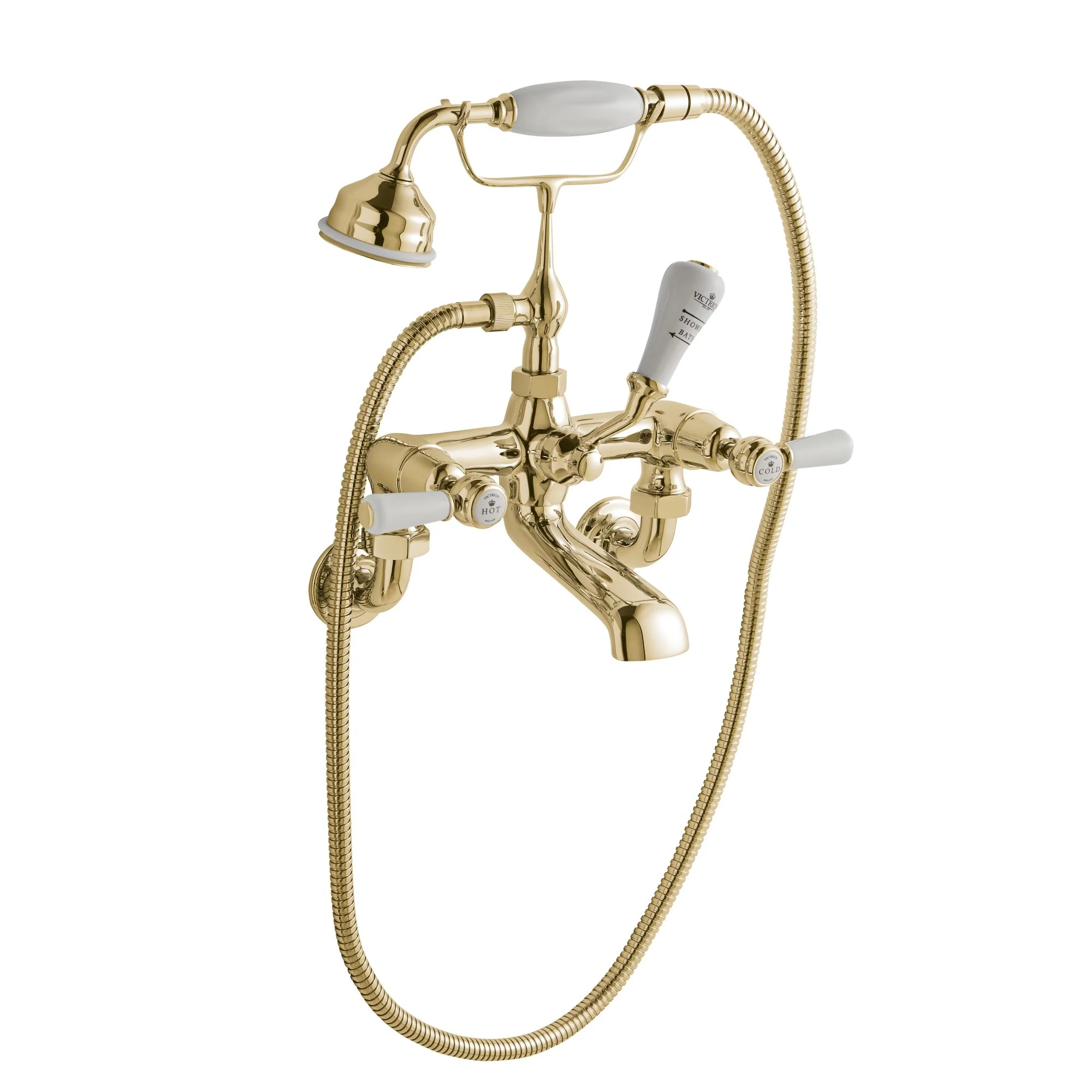 BC Designs Victrion Wall Mounted Lever Bath Shower Mixer - Gold - Image 2