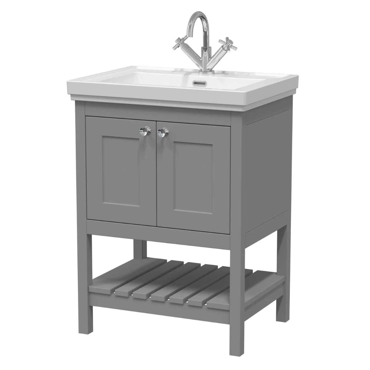 Bexley 600 Floor Standing 2-Door Vanity Unit & Classic Basin 1 Tap Hole - Cool Grey - Image 2