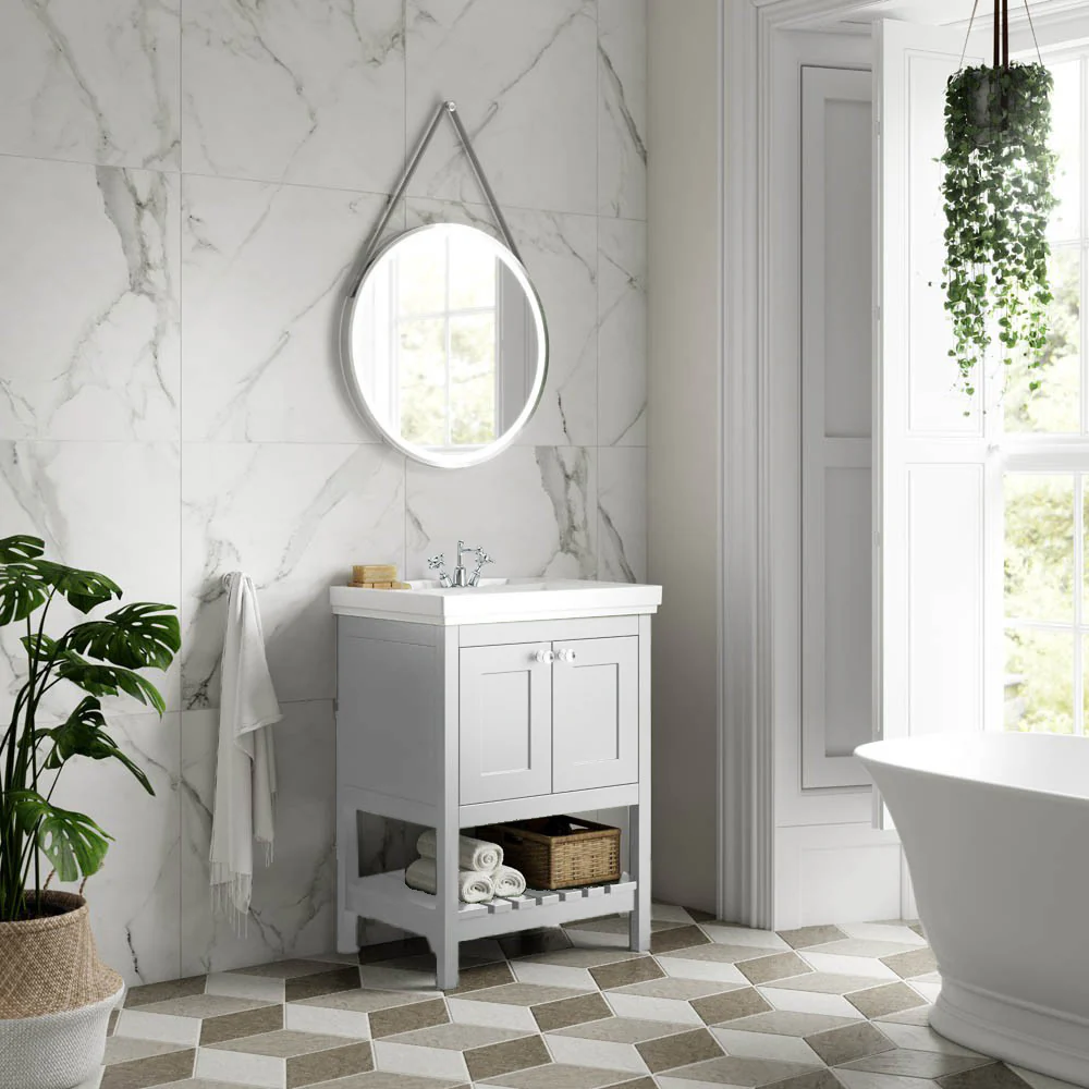 Bexley 600 Floor Standing 2-Door Vanity Unit & Classic Basin 1 Tap Hole - Pure White - Image 5