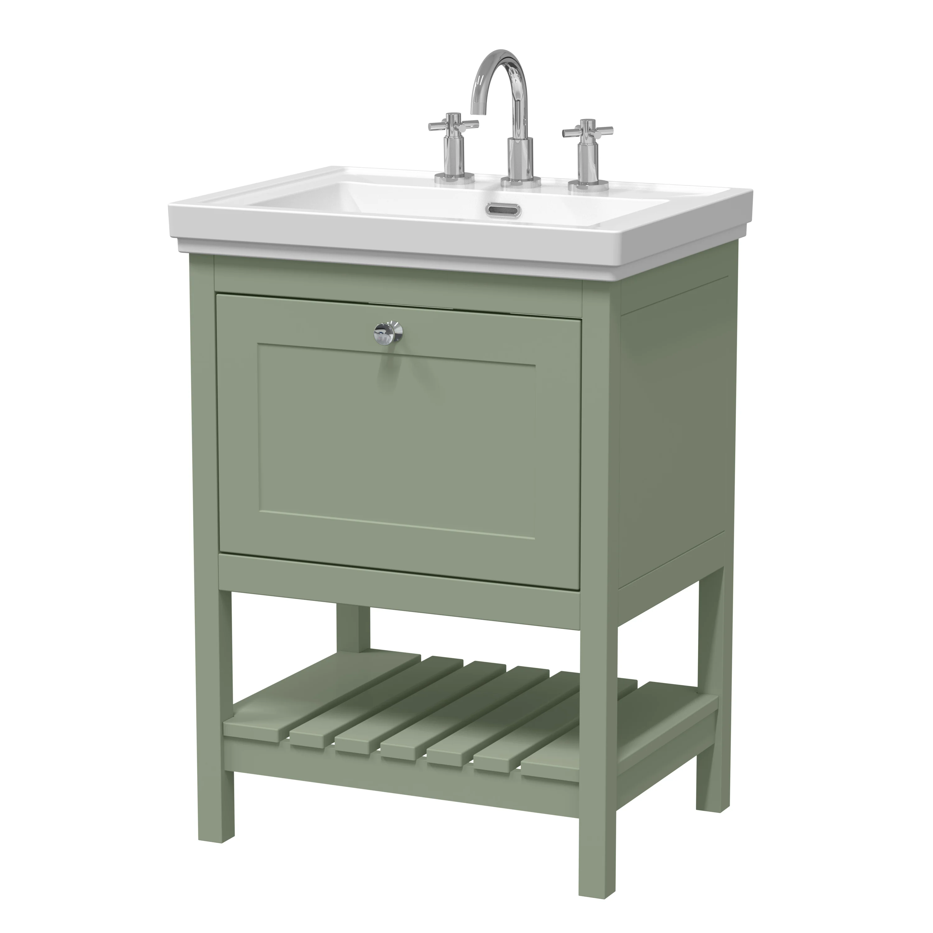 Bexley 600mm Floor Standing Vanity & Basin 3TH - Fern Green