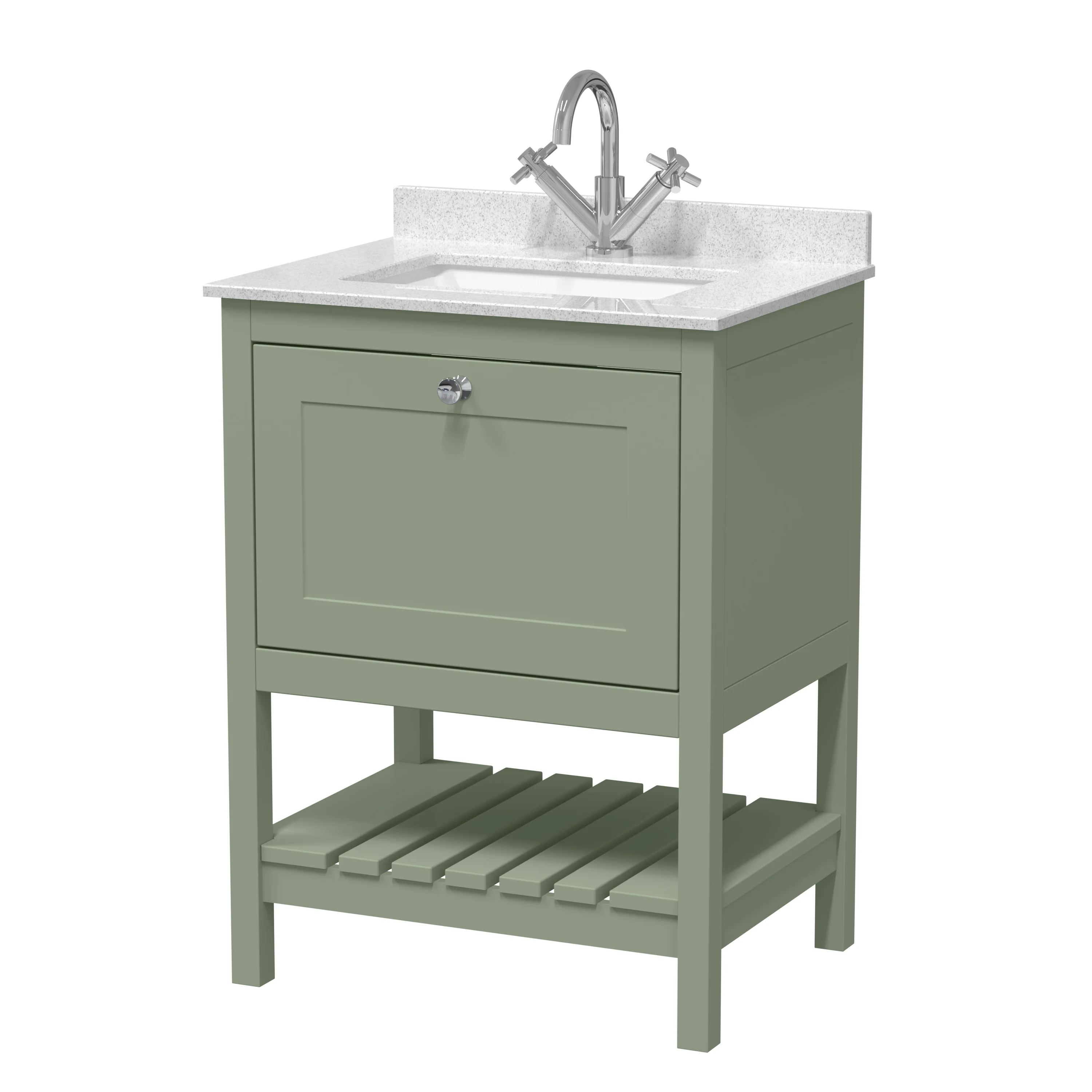 Bexley 600mm Floor Standing Vanity & Marble Top 1TH - Fern Green