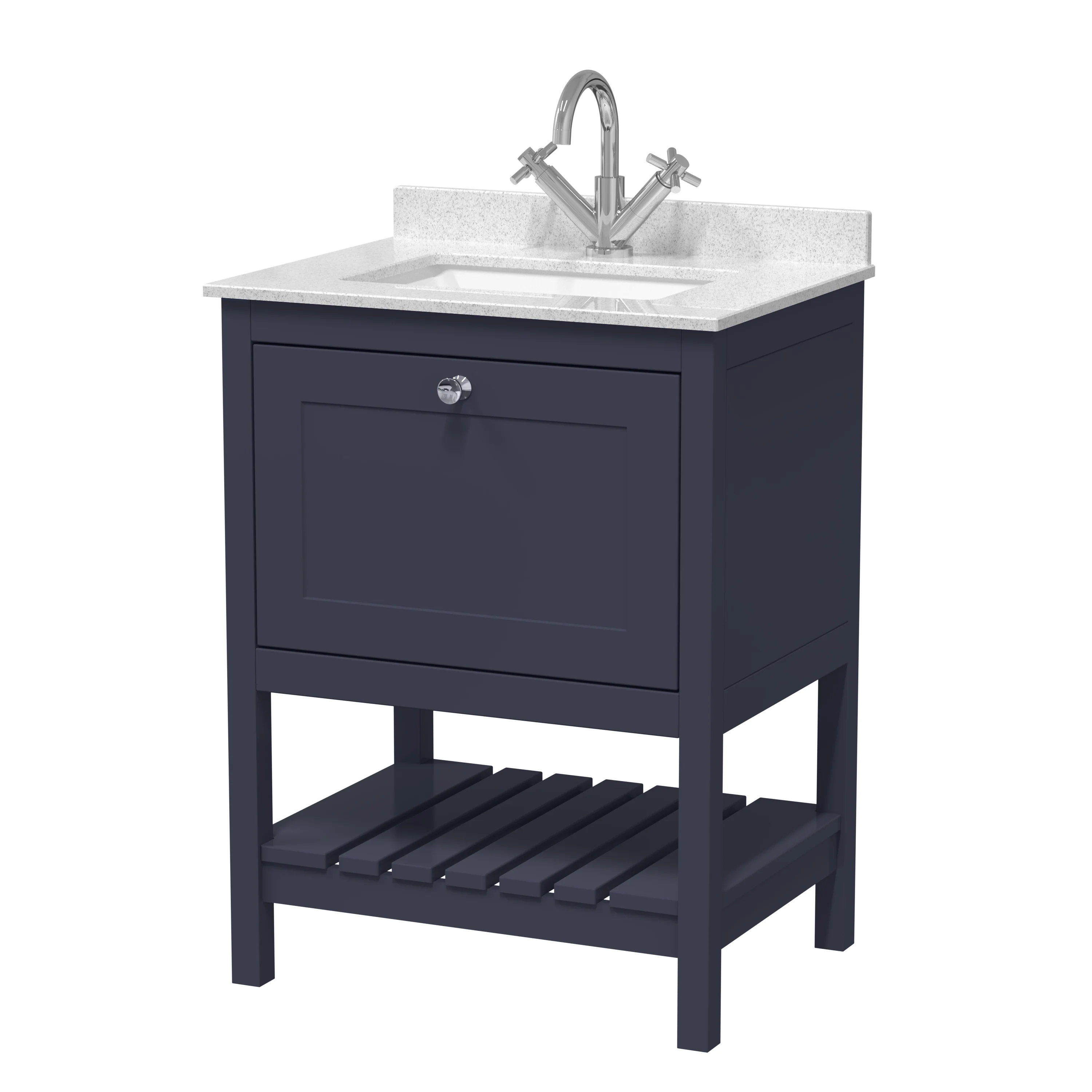 Bexley 600mm Floor Standing Vanity & Marble Top 1TH - Indigo Blue