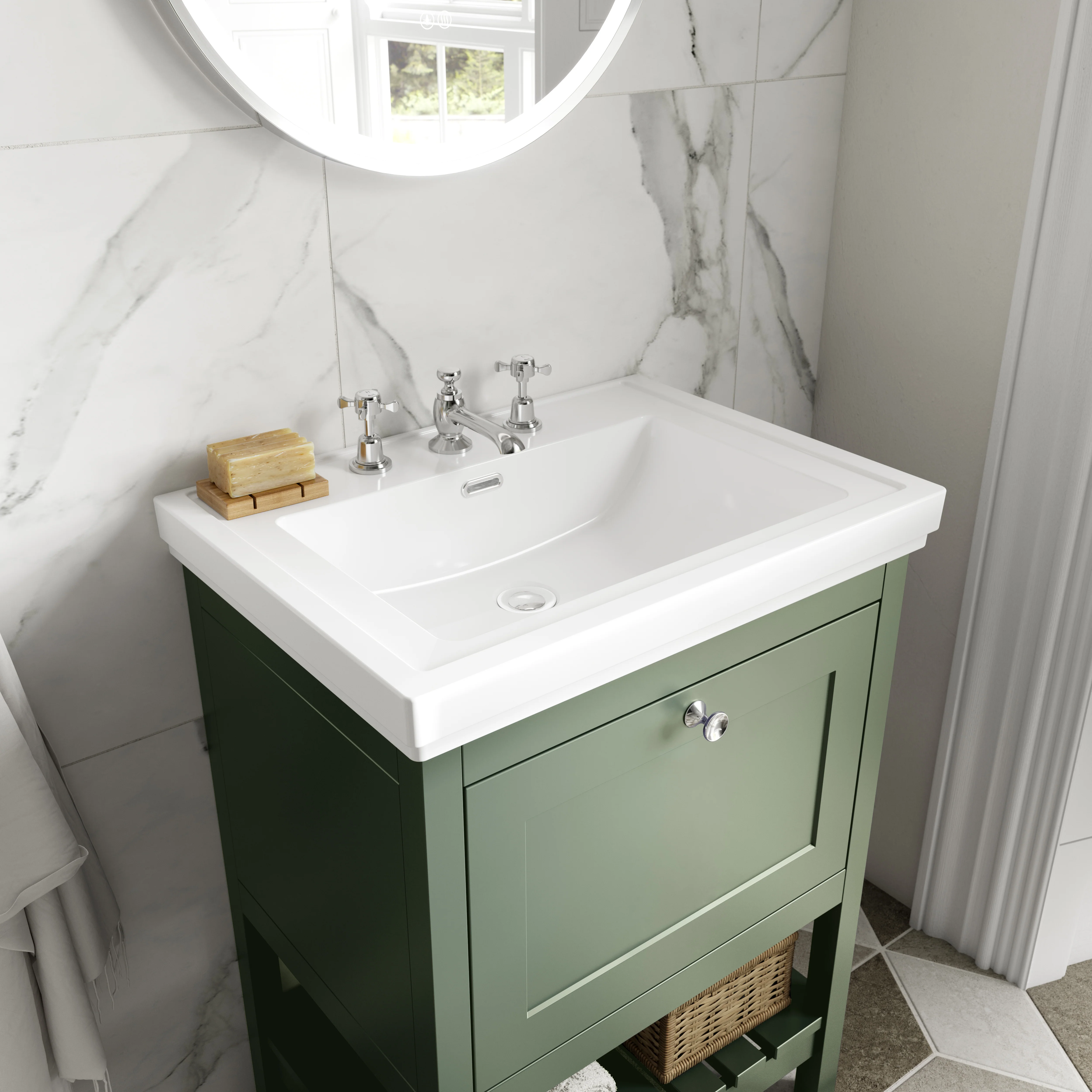 Bexley 800mm Floor Standing Vanity & Basin 3TH - Fern Green - Image 2