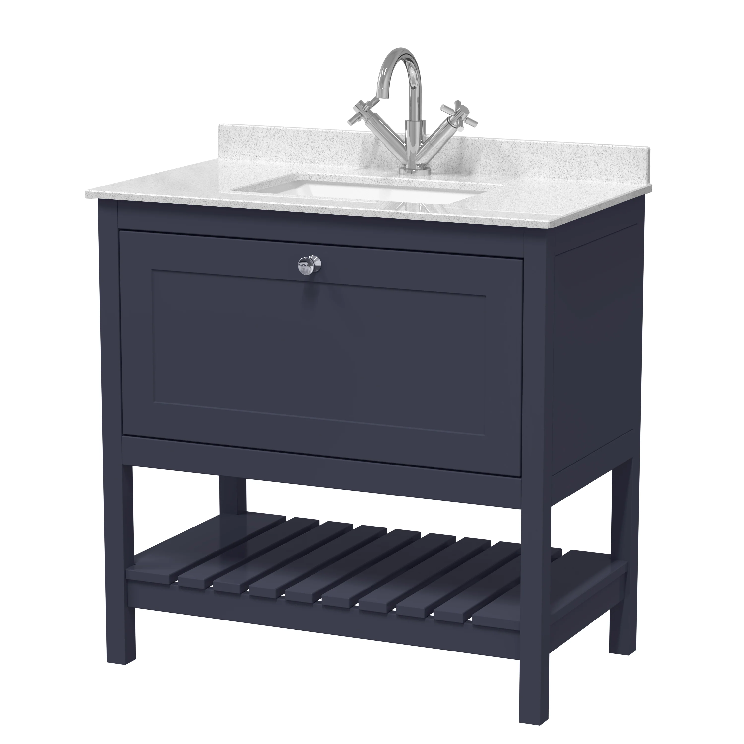 Bexley 800mm Floor Standing Vanity & Marble Top 1TH - Indigo Blue