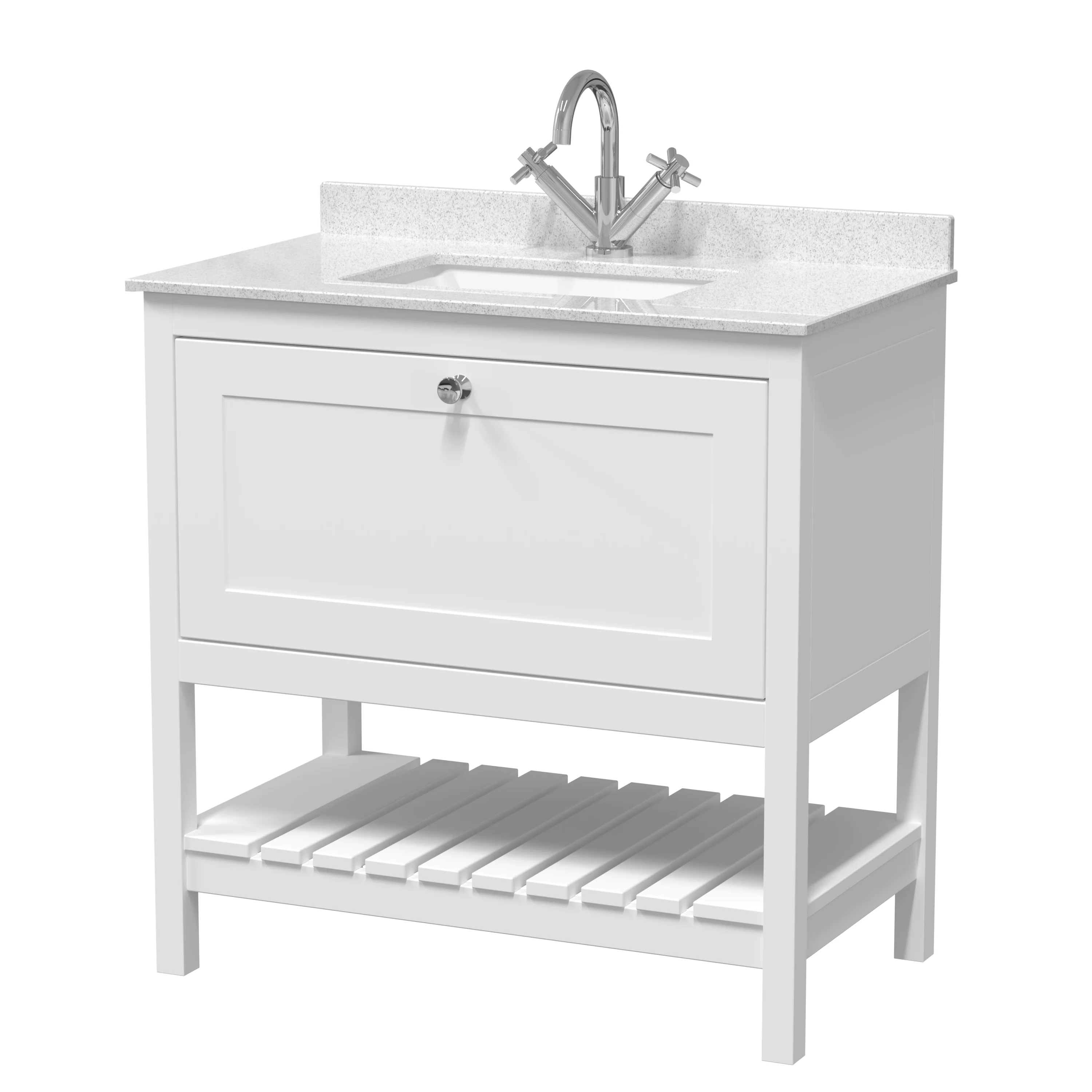 Bexley 800mm Floor Standing Vanity & Marble Top 1TH - Pure White