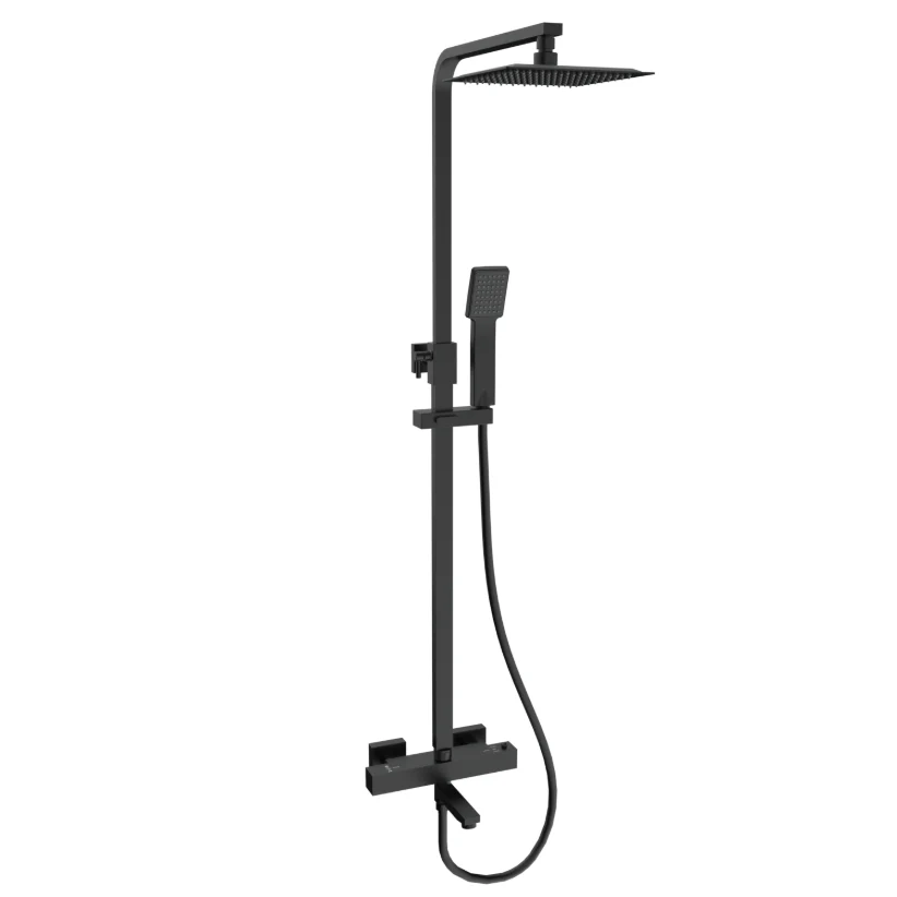 Block II Square Exposed Rigid Riser Thermostatic Shower Set C/W Bath Filler - Black
