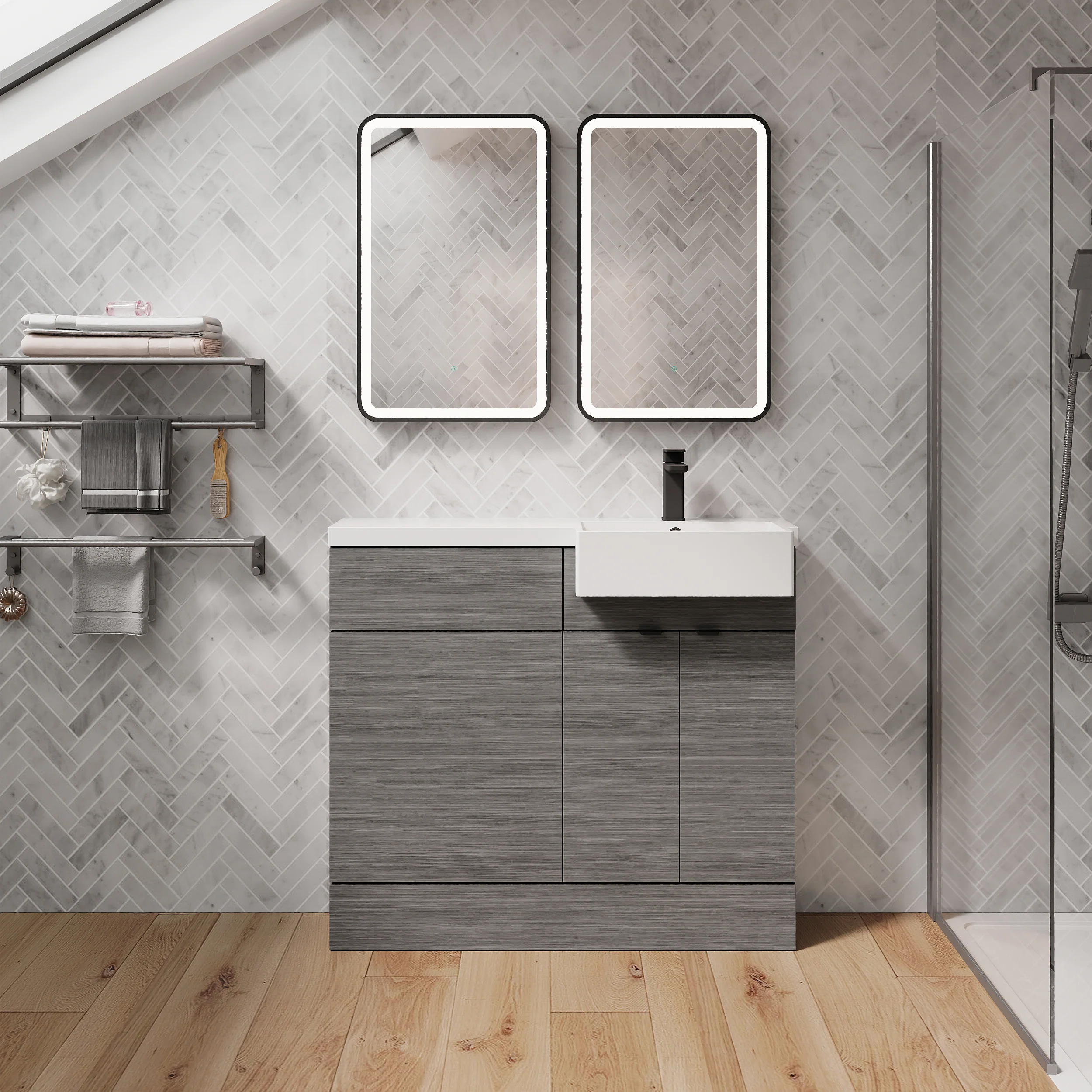 Bradwell 1100mm Combination Unit Anthracite Woodgrain & Semi Recessed Square Basin - Image 16