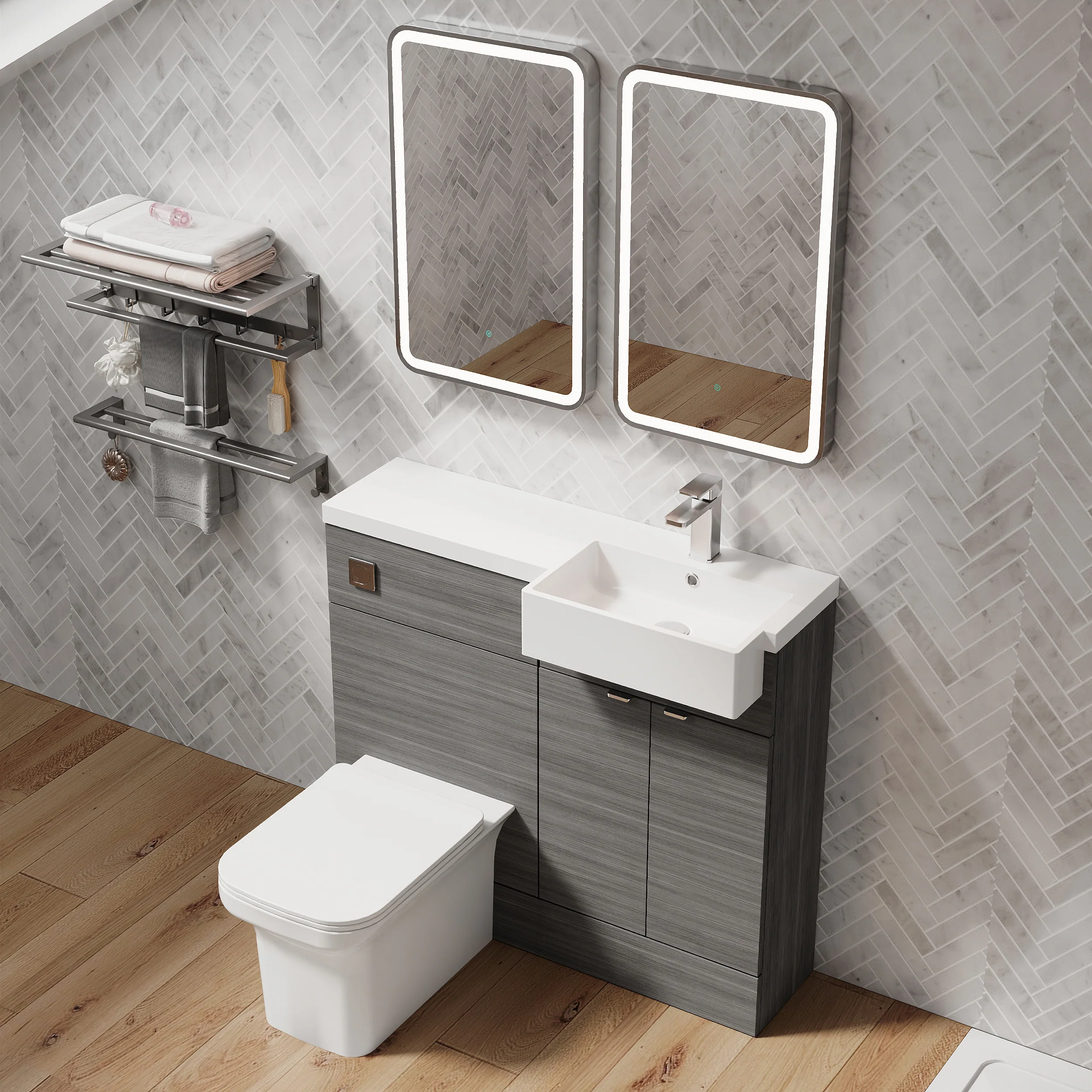 Bradwell 1000mm Combination Unit Anthracite Woodgrain & Semi Recessed Square Basin - Image 10