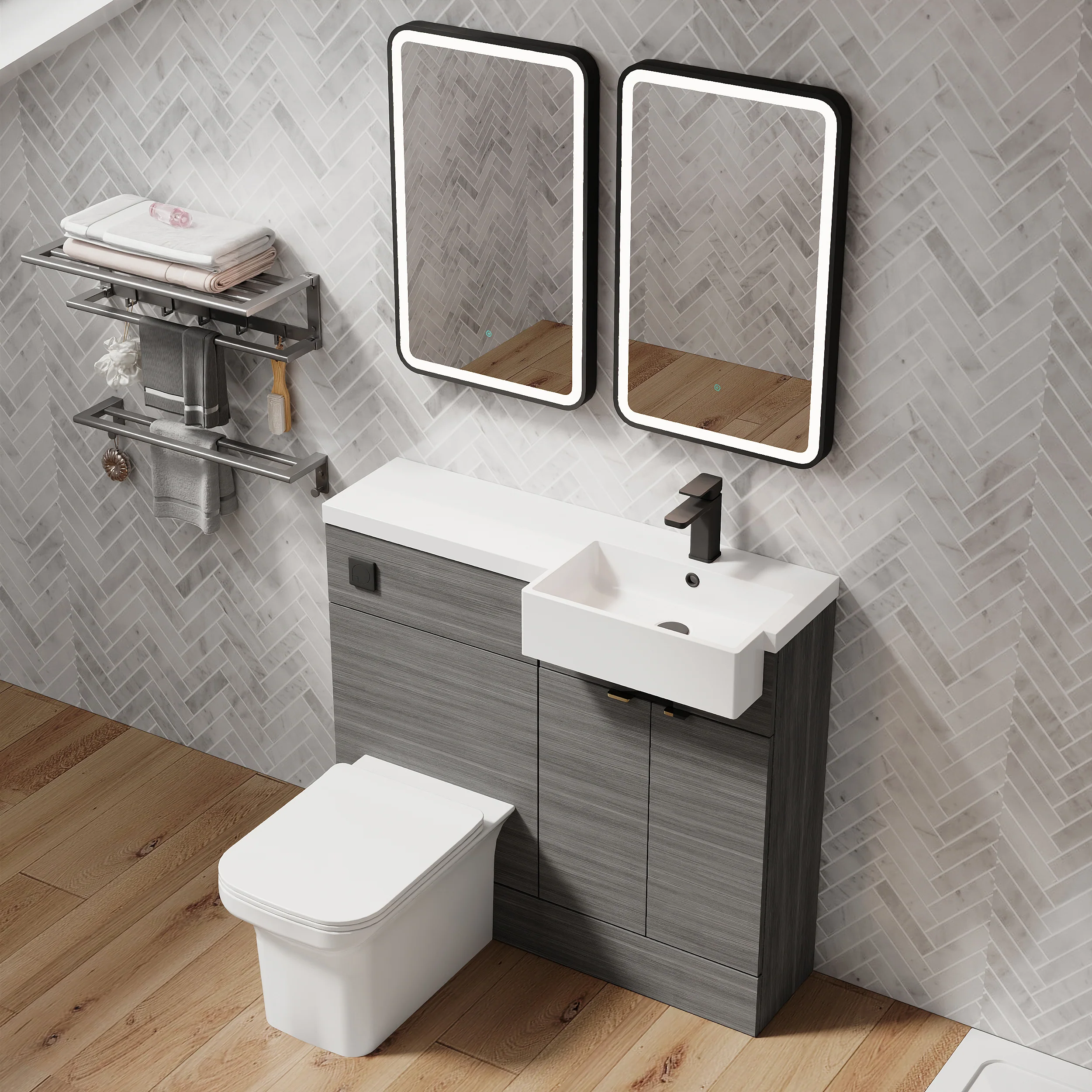Bradwell 1000mm Combination Unit Anthracite Woodgrain & Semi Recessed Square Basin - Image 11