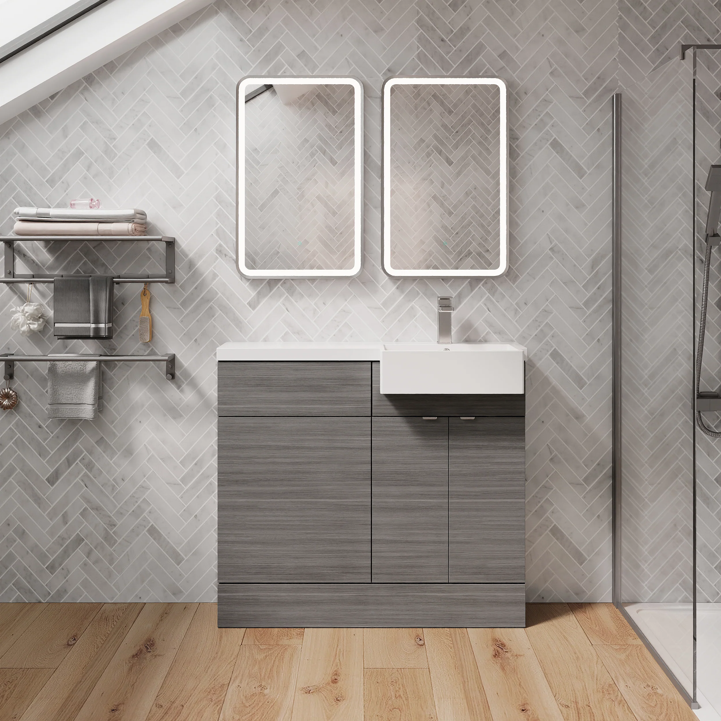 Bradwell 1000mm Combination Unit Anthracite Woodgrain & Semi Recessed Square Basin - Image 17