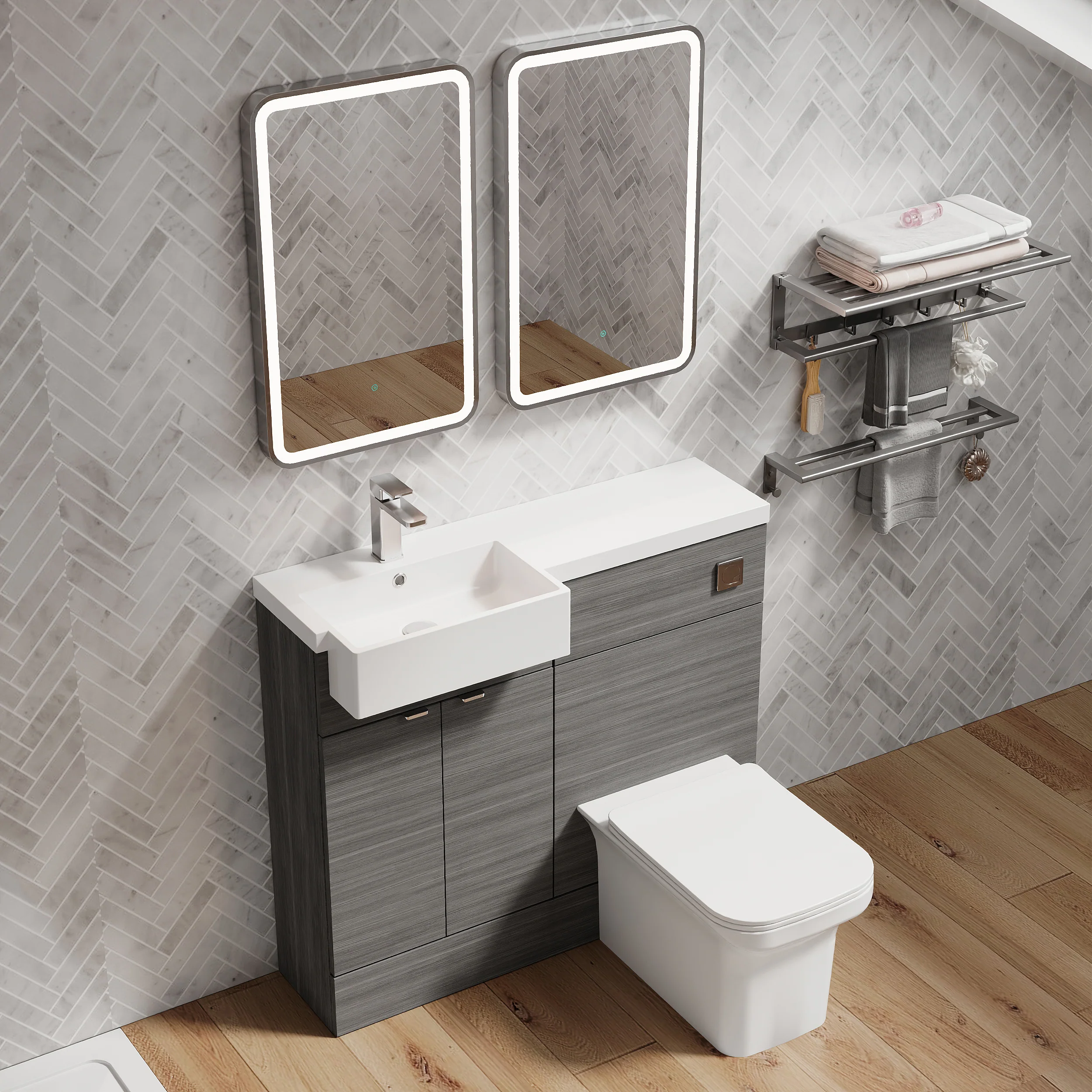 Bradwell 1000mm Combination Unit Anthracite Woodgrain & Semi Recessed Square Basin - Image 3