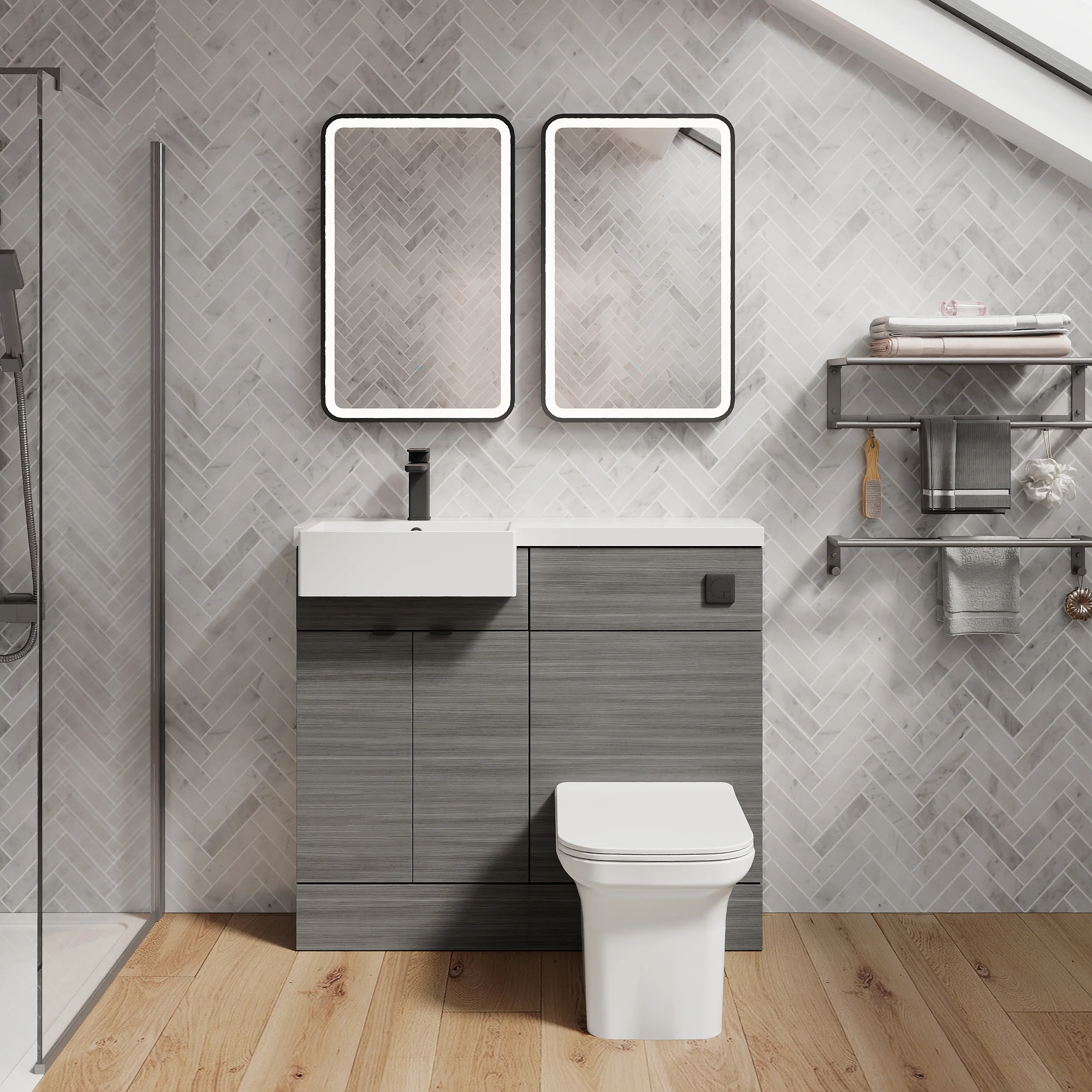 Bradwell 1000mm Combination Unit Anthracite Woodgrain & Semi Recessed Square Basin - Image 5