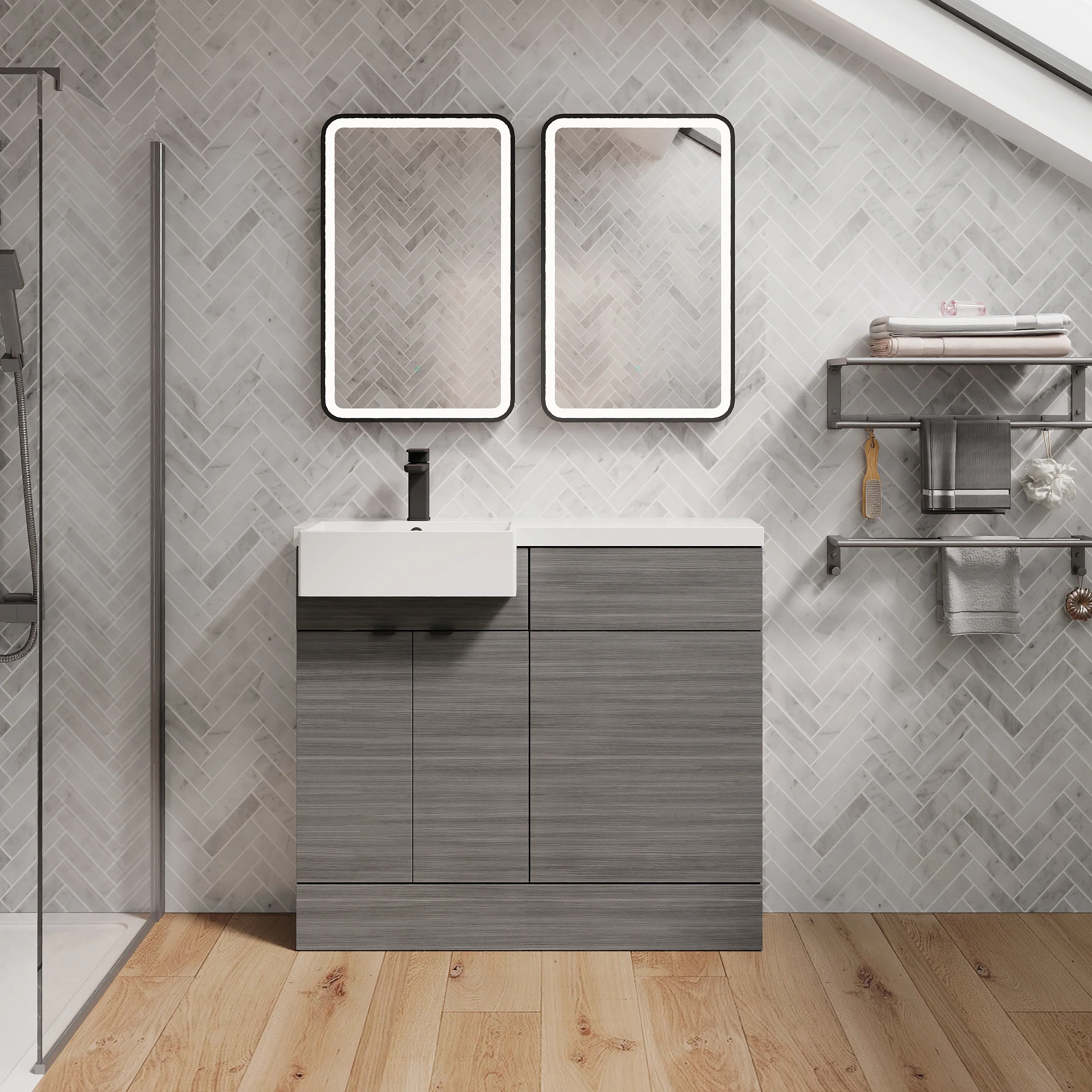 Bradwell 1000mm Combination Unit Anthracite Woodgrain & Semi Recessed Square Basin - Image 8