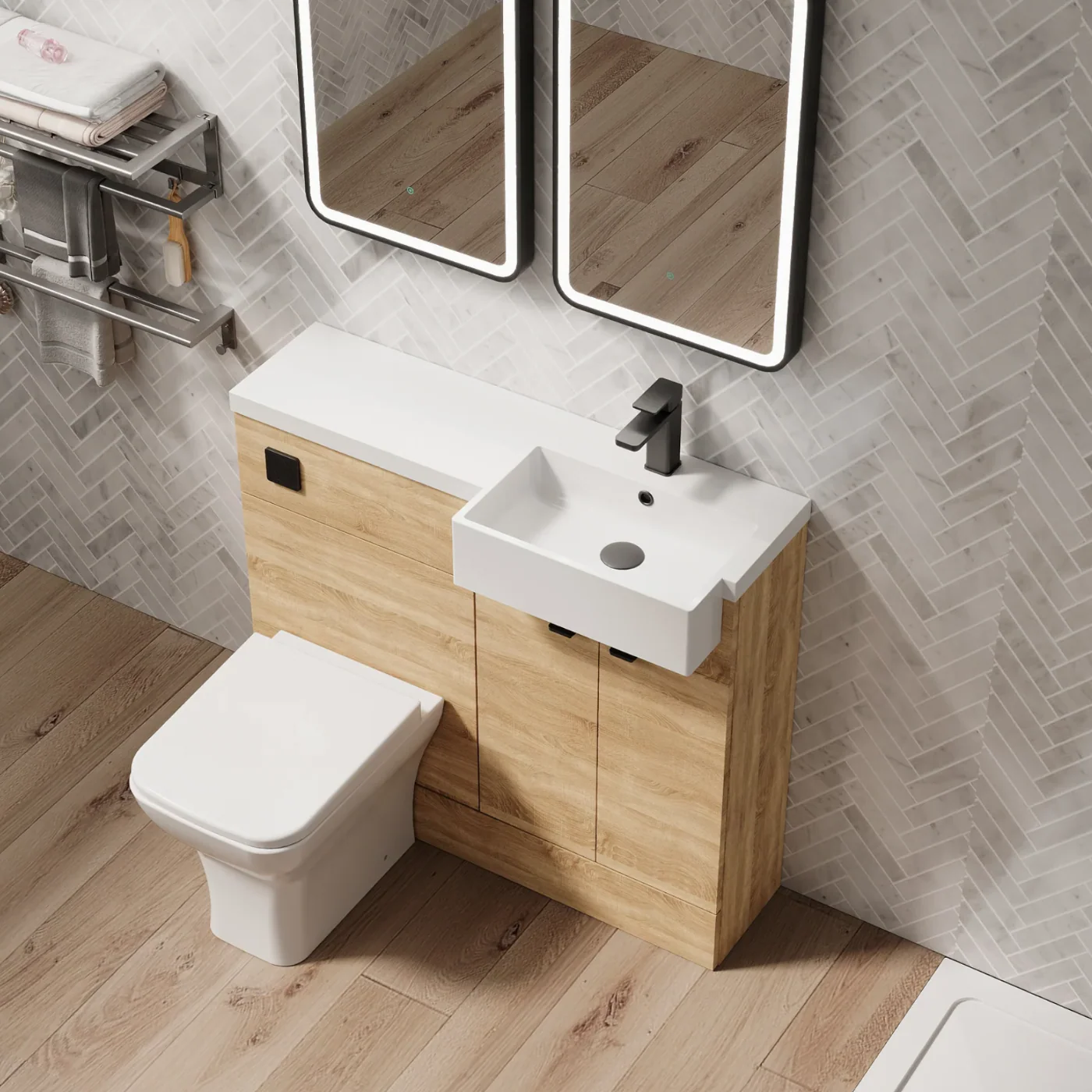Bradwell 1000mm Combination Unit Bleached Oak & Semi Recessed Square Basin - Image 17