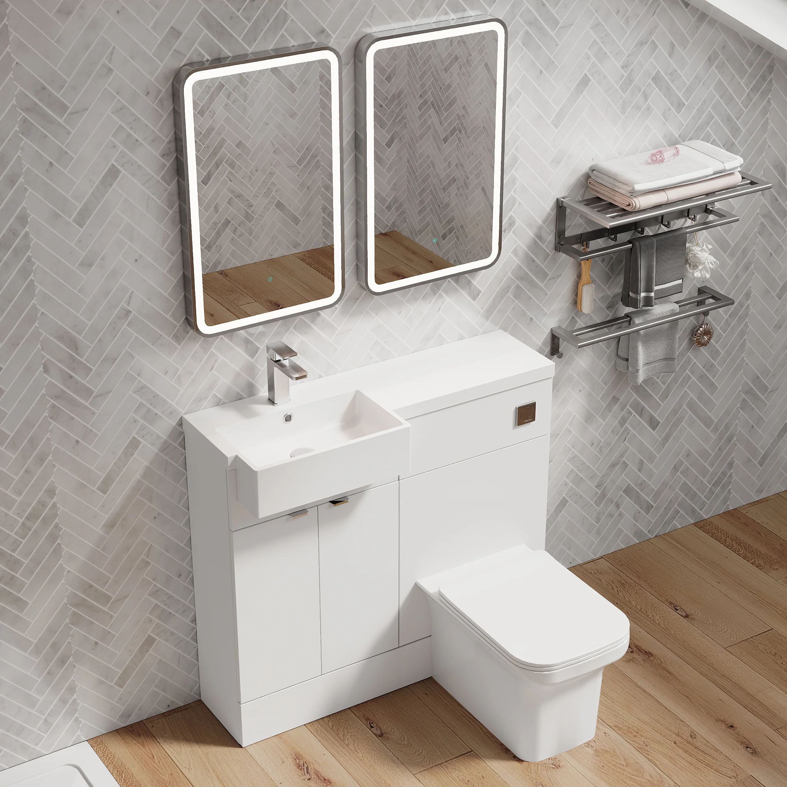 Bradwell 1000mm Combination Unit Gloss White & Semi Recessed Square Basin - Image 8