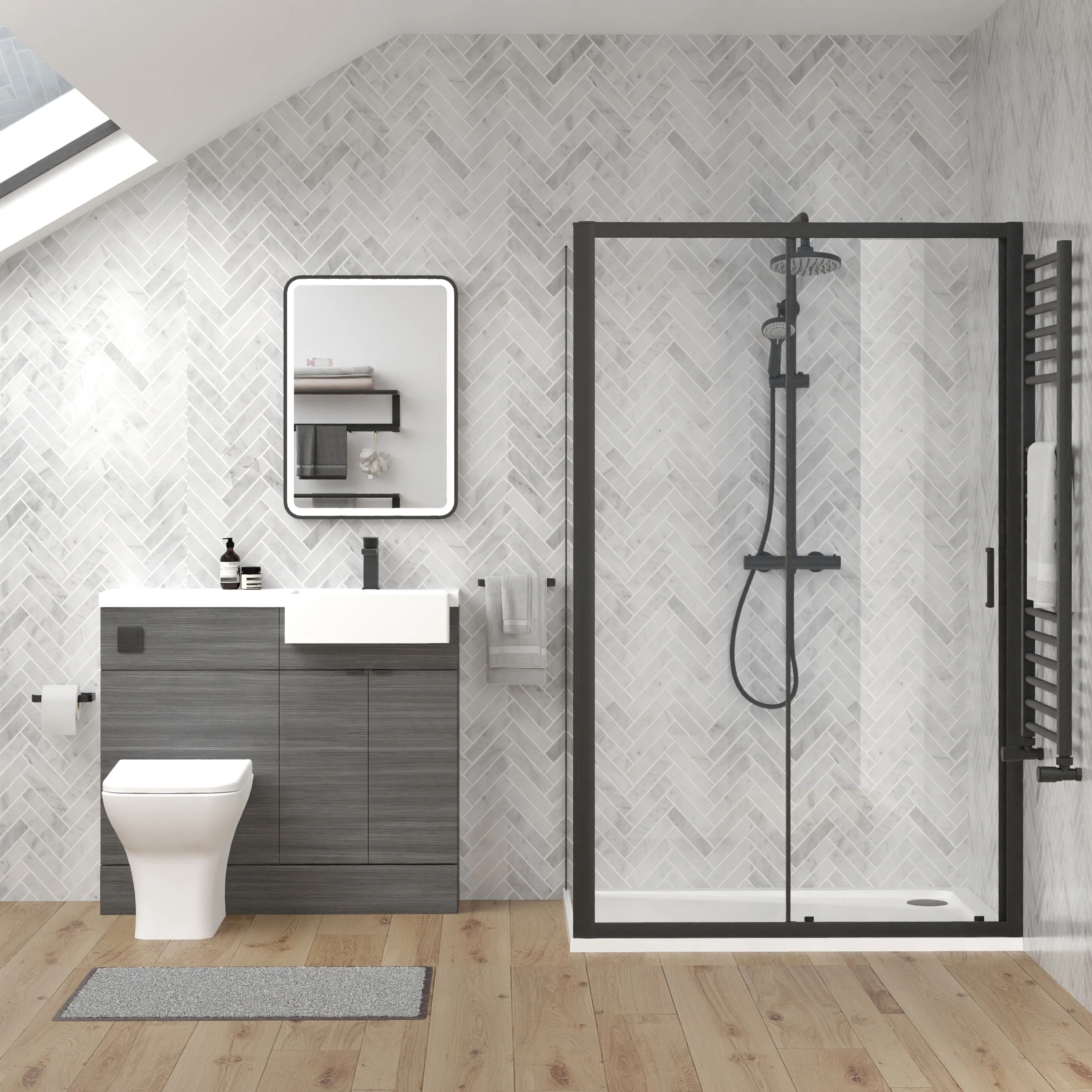 Bradwell 1000mm Anthracite Woodgrain Vanity WC Unit & Black Rectangle Shower Enclosure Bathroom Suite - Image 2