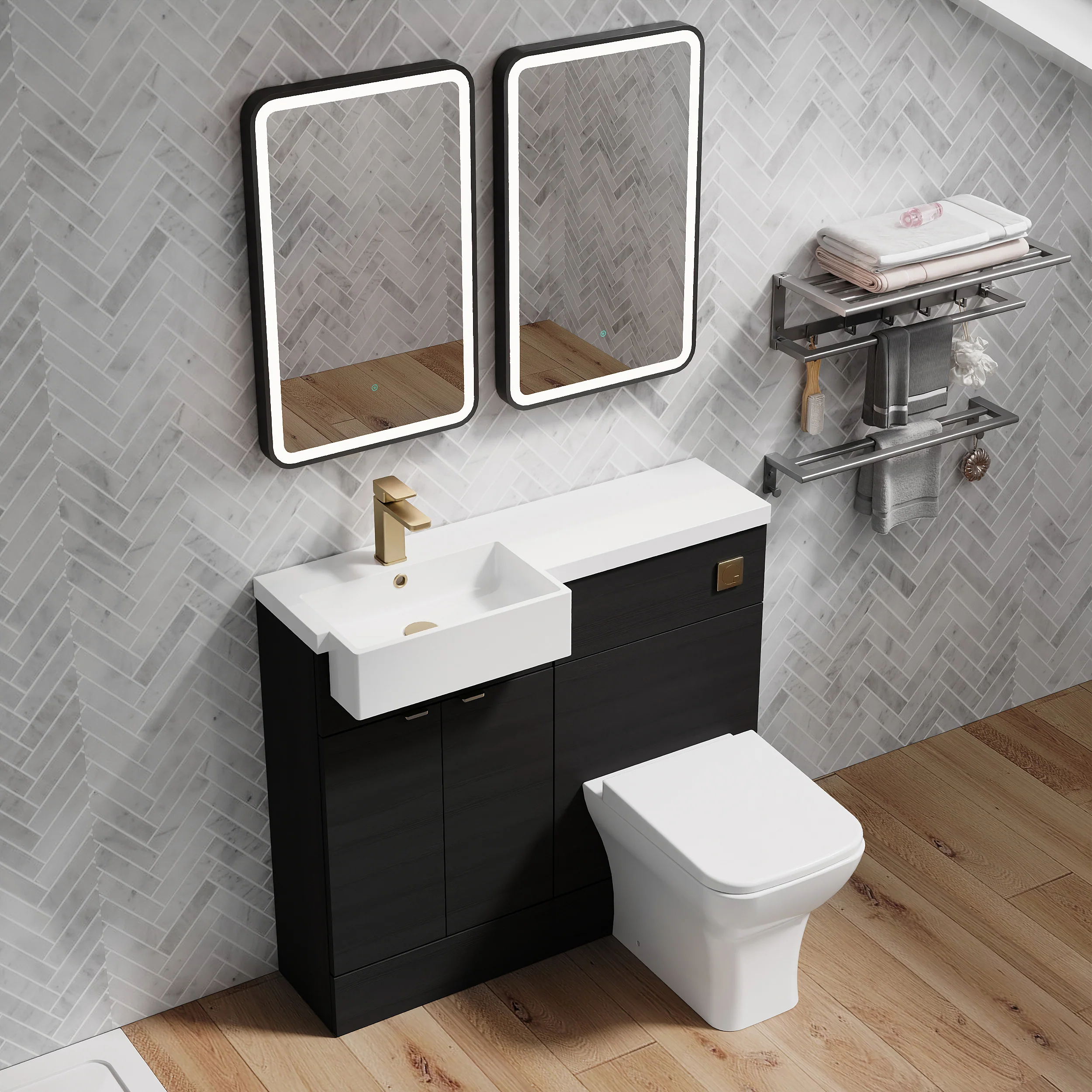 Bradwell 1000mm Combination Unit Charcoal Black & Semi Recessed Square Basin - Image 3