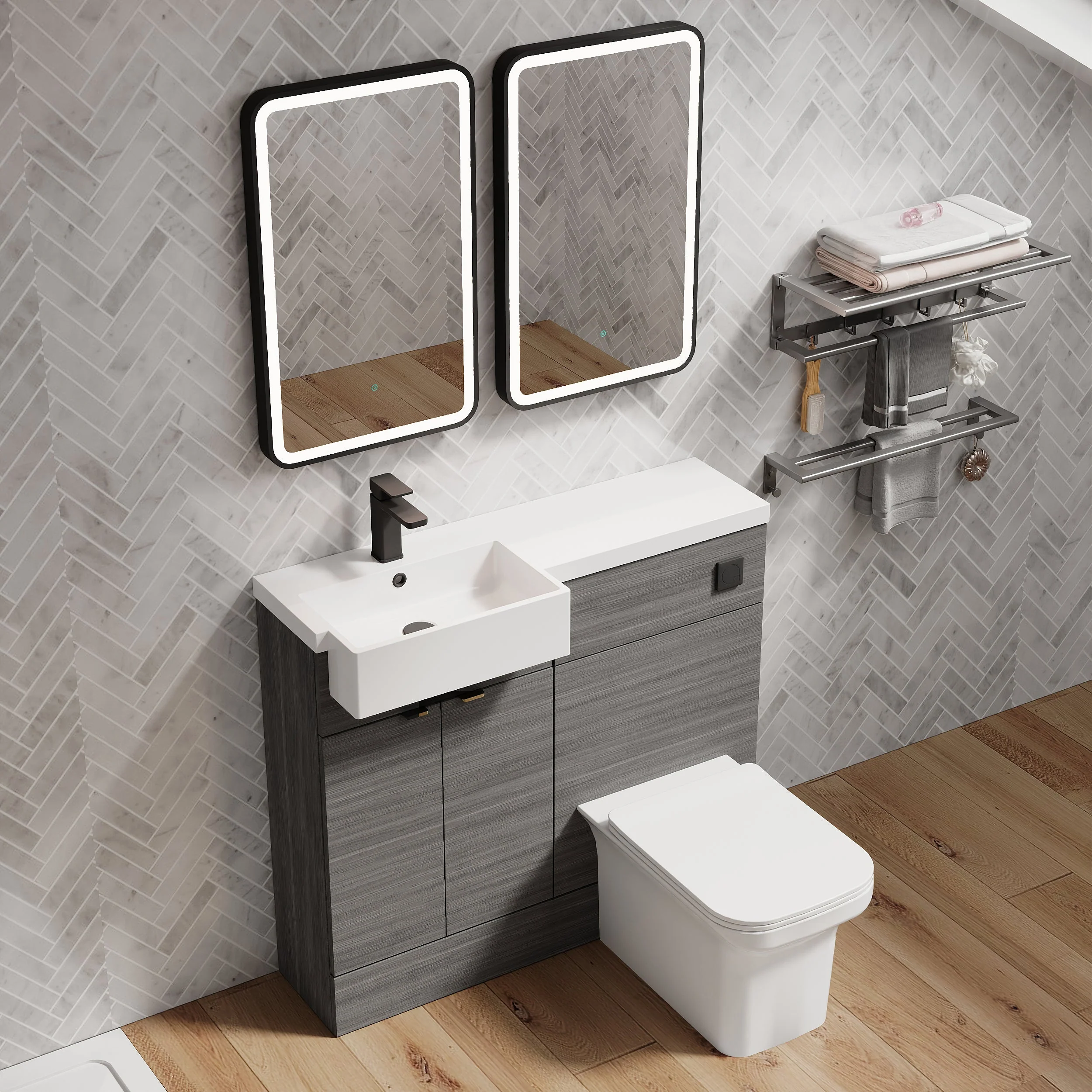 Bradwell 1100mm Combination Unit Anthracite Woodgrain & Semi Recessed Square Basin