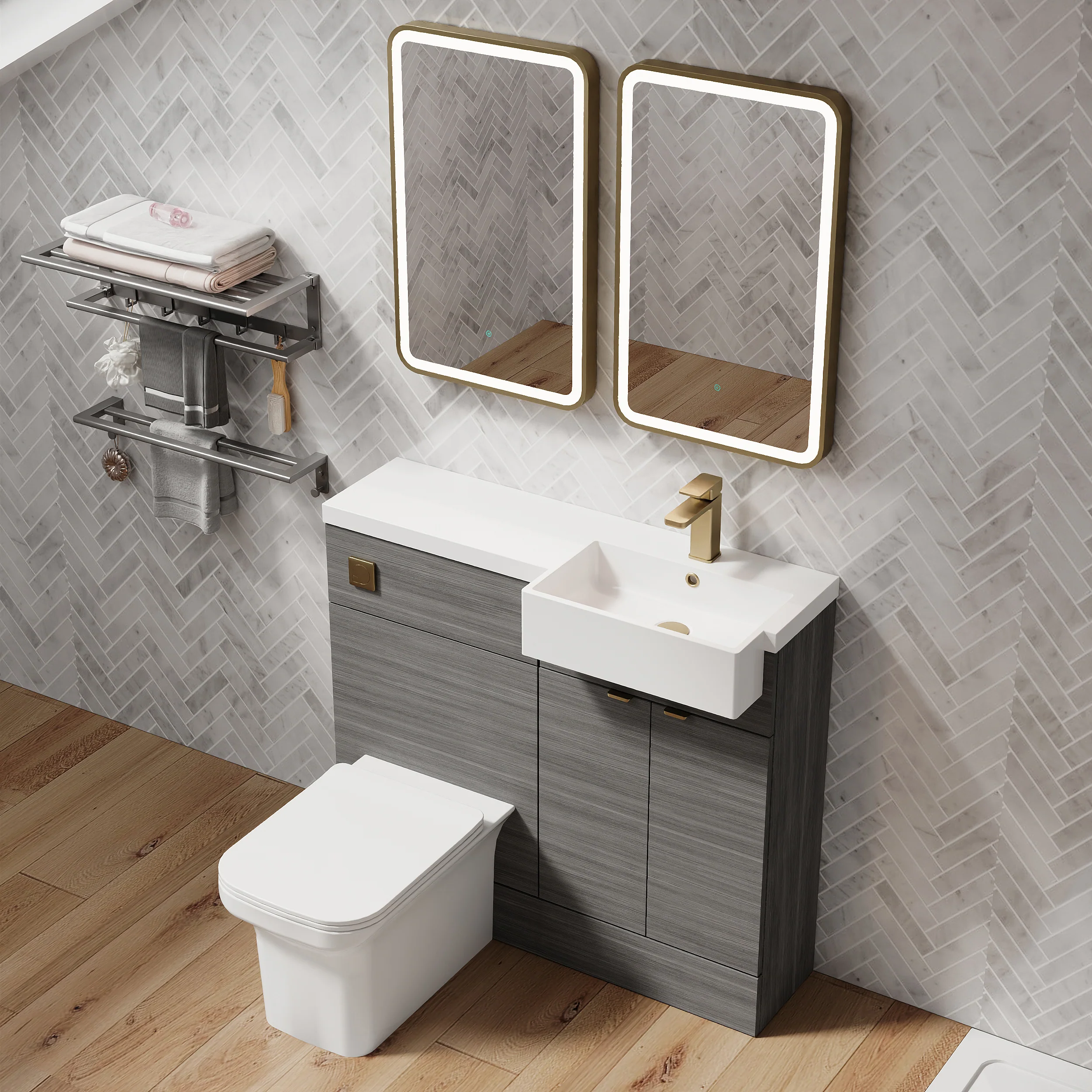 Bradwell 1100mm Combination Unit Anthracite Woodgrain & Semi Recessed Square Basin - Image 12
