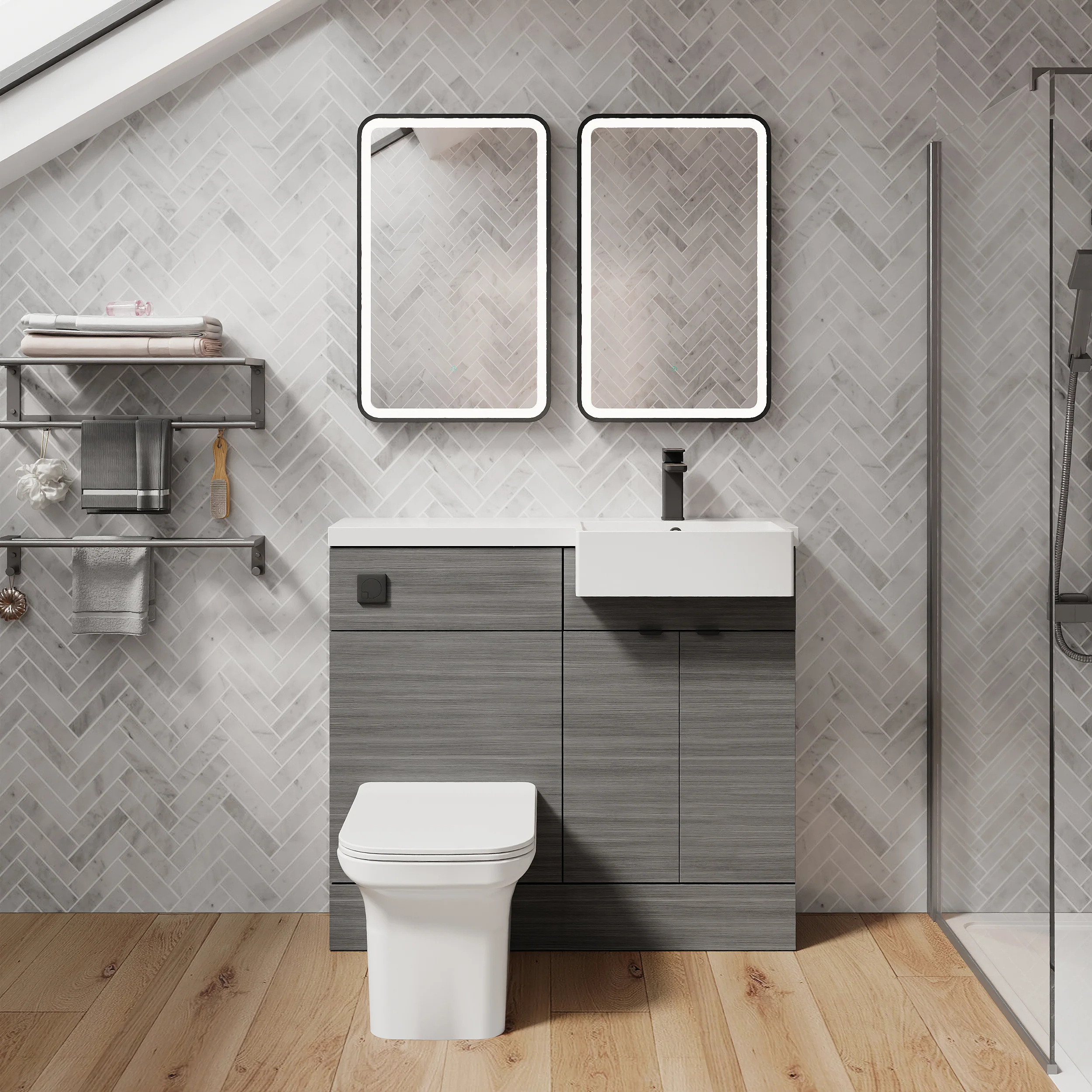 Bradwell 1100mm Combination Unit Anthracite Woodgrain & Semi Recessed Square Basin - Image 14