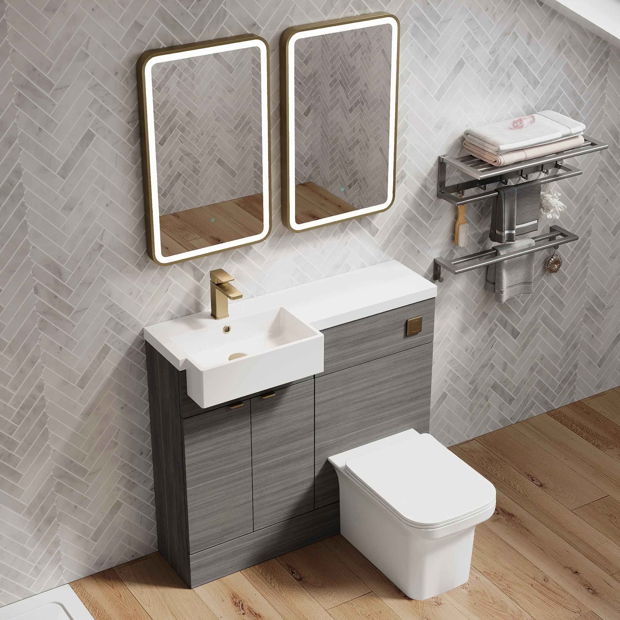 Bradwell 1100mm Combination Unit Anthracite Woodgrain & Semi Recessed Square Basin - Image 2