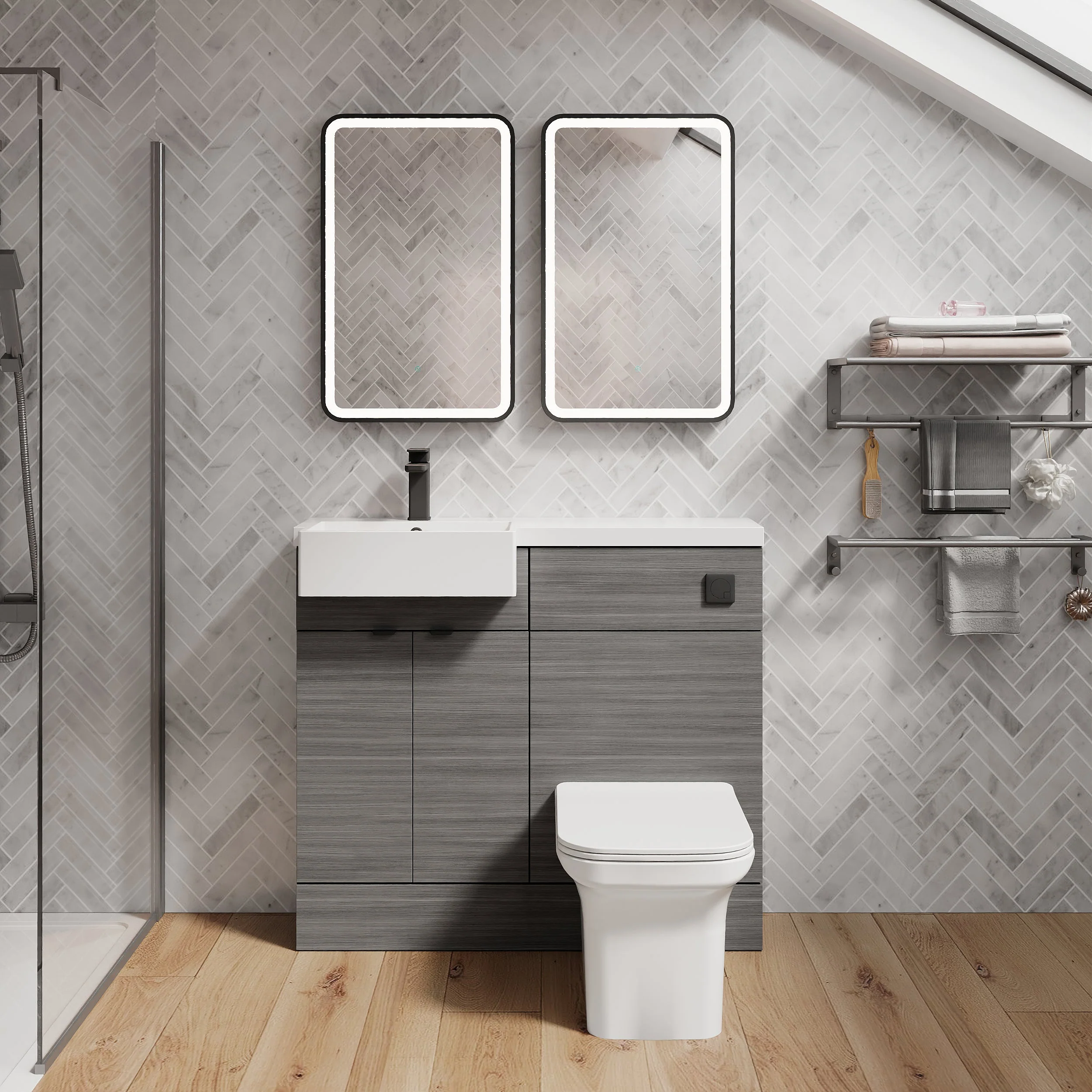 Bradwell 1100mm Combination Unit Anthracite Woodgrain & Semi Recessed Square Basin - Image 5